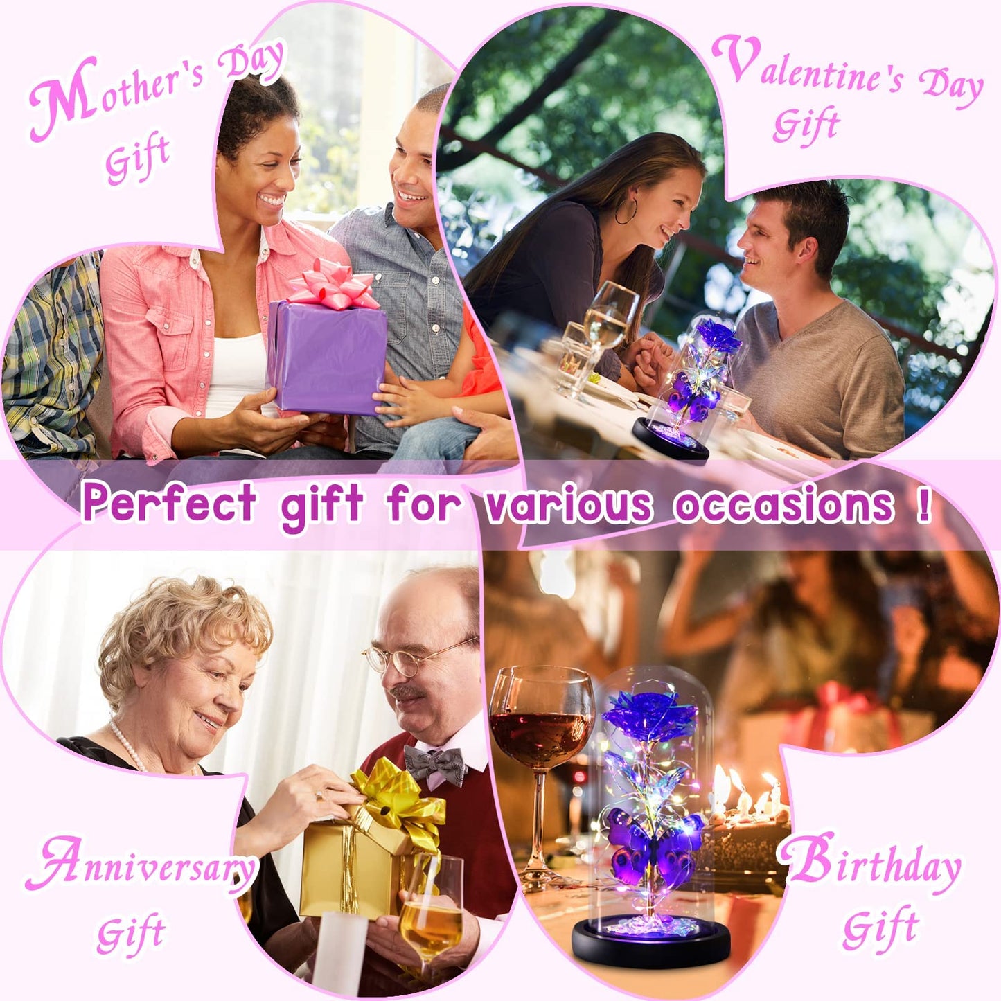 Greenke Mothers Day Rose Gifts for Mom, Galaxy Purple Butterfly Rose in Glass Dome, Light Up Forever Roses Birthday Gifts for Women Mom Grandma, Eternal Rose Gift for Her Anniversary, Mother Gift