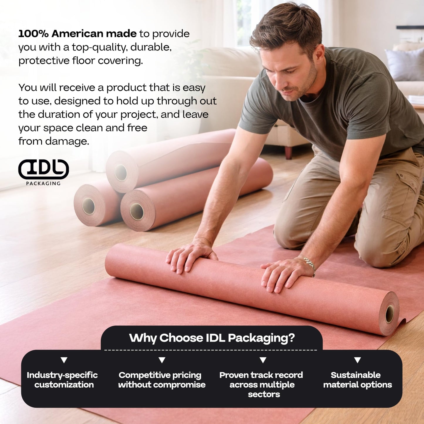 Red Rosin Masking Paper 36" x 1992" (166 feet, 498 sq.ft.) – Thick Floor Covering (66 lb Thickness) - USA-Made Masking Paper for Painting and Construction, Surface Protection by IDL Packaging