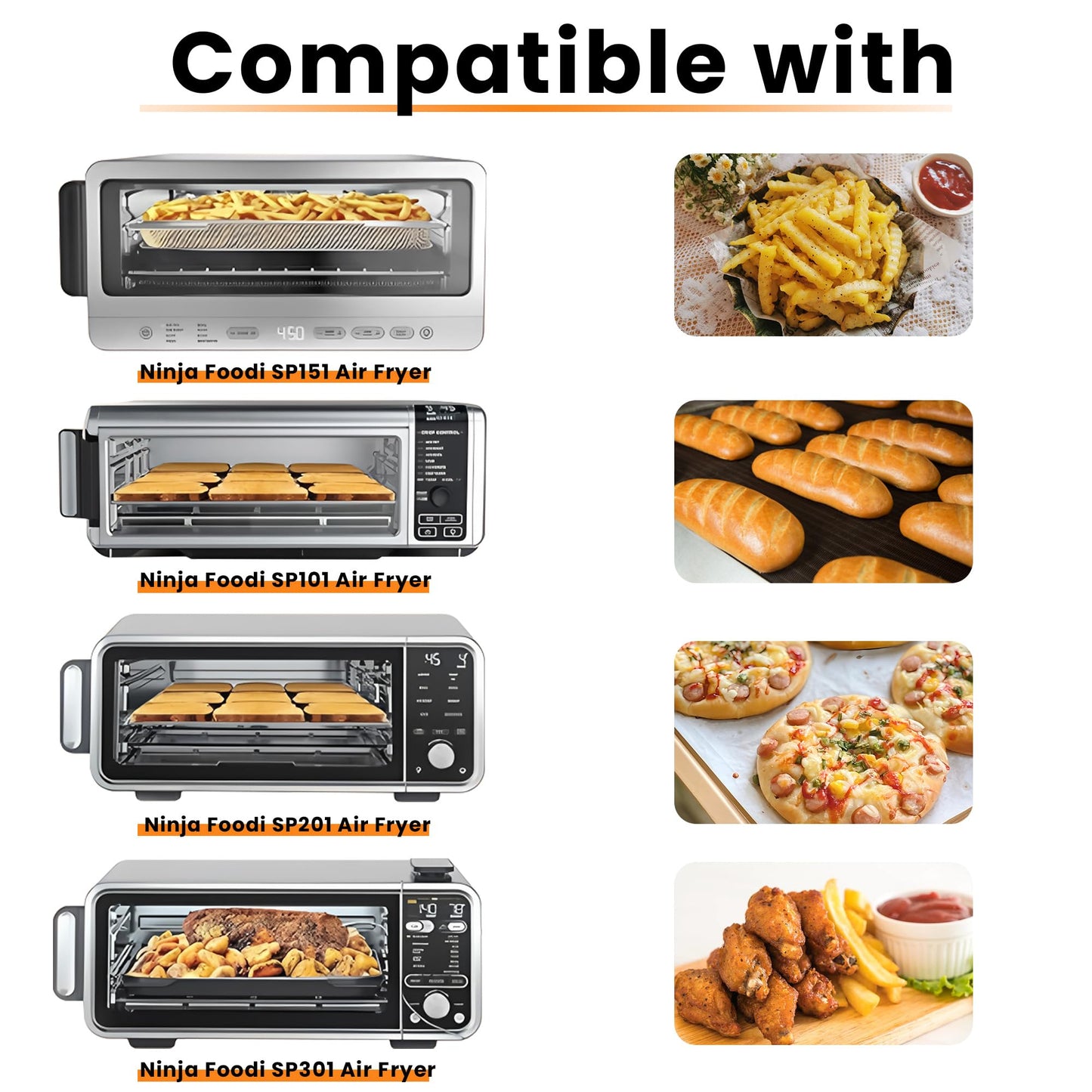 Crumb Tray Replacement for Ninja Foodi SP101 SP151 Air Fryer Oven with 4 Pcs Teflon Mats, Air Fryer Accessories for Ninja airfryer Flip Up Toaster Oven