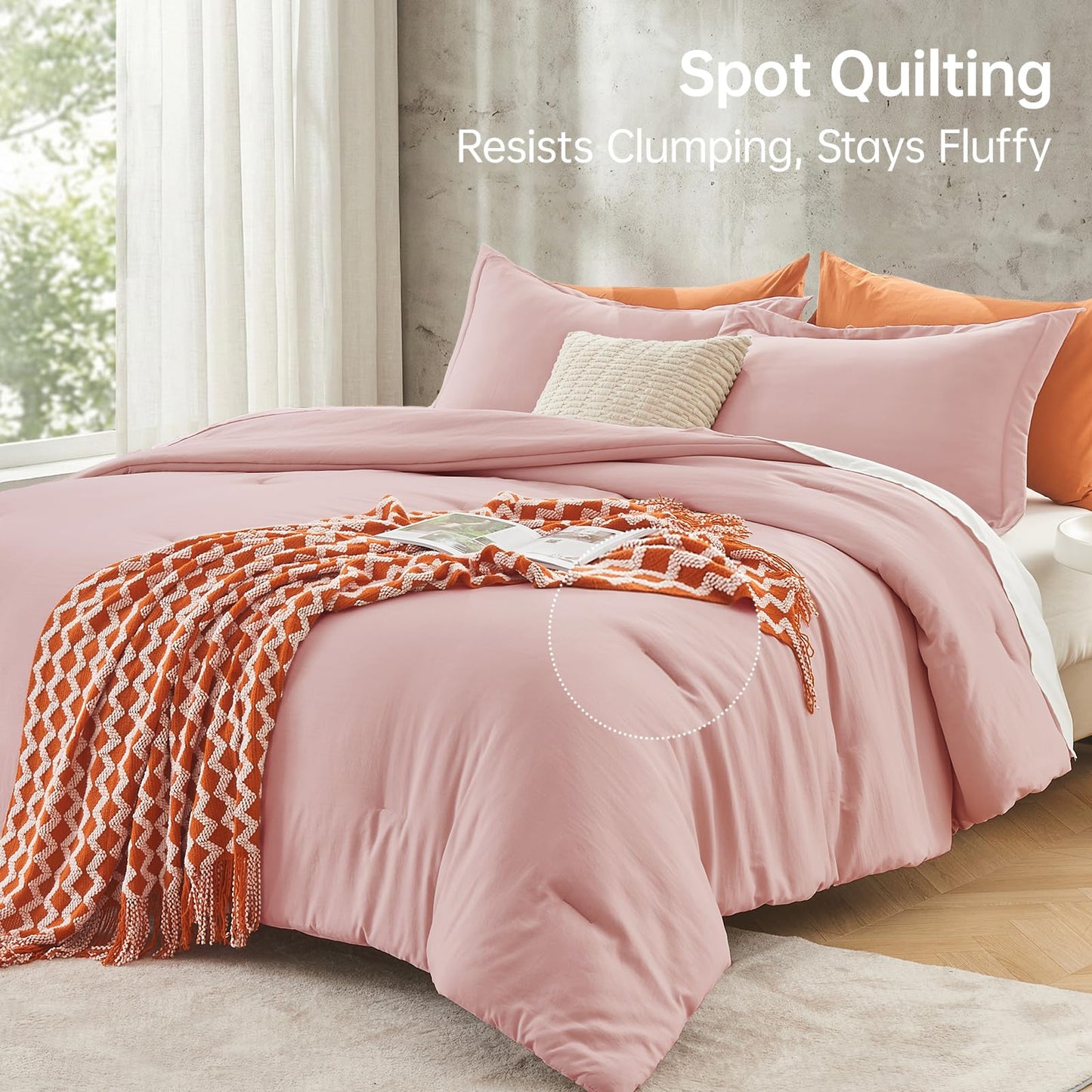 MUXHOMO Queen Comforter Set, All Season Ultra Soft Down Alternative Bedding - 3 Piece Lightweight Bed Set Includes 1 Comforter (90"x90") and 2 Pillow Shams (20"x26"), Rose Gold