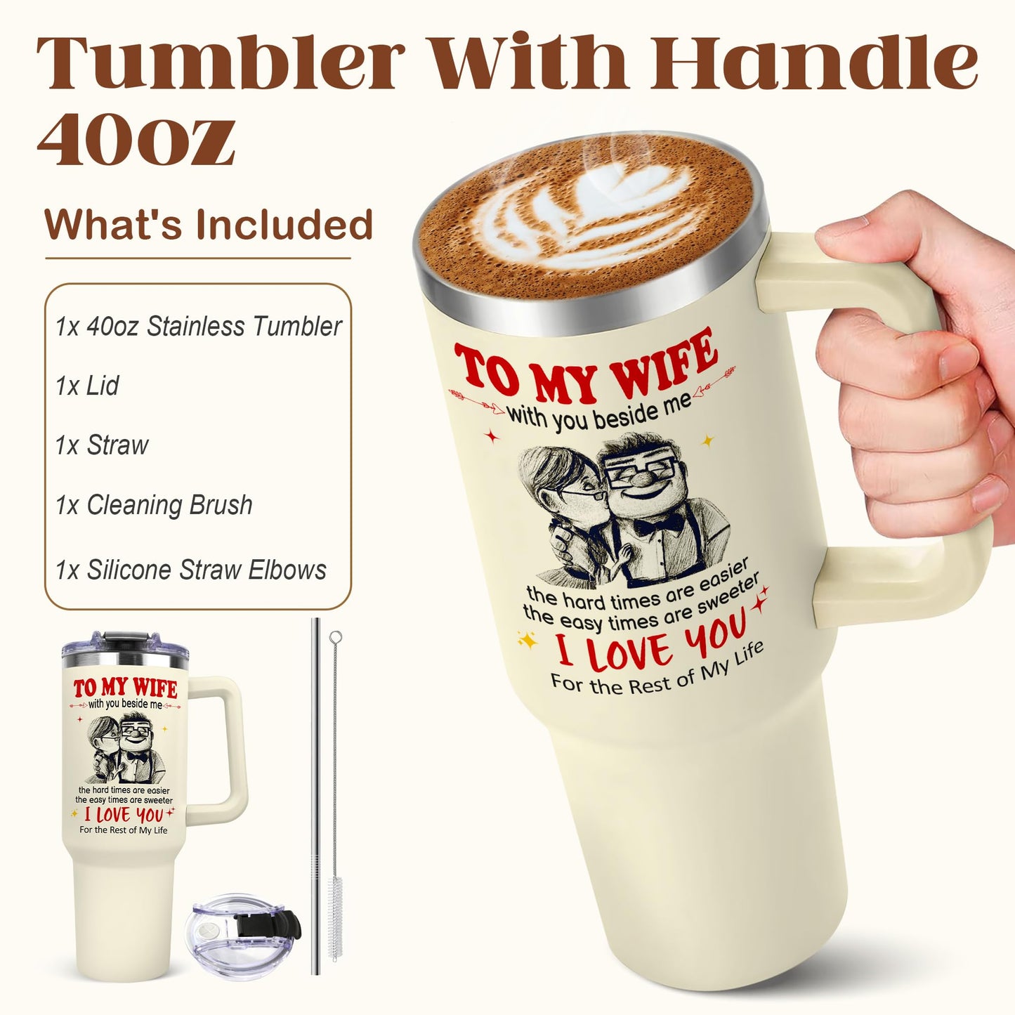 NAIREG Birthday Gifts for Wife from Husband - Anniversary Romantic Gifts for Women - Wife Birthday Gift Ideas -Christmas Valentines Mothers Day I Love You Gift for Her - To My Wife's Tumbler 40oz