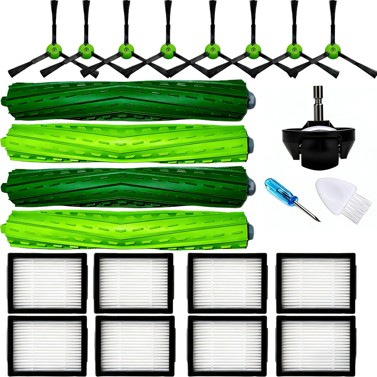 Parts accessories Compatible for iRobot Roomba e5 e6 i1 i2 i3 i4 i5 i6 i7 i8 j5 j6 j7 j8 and all Plus i e j Series Vacuum Cleaner 2 Set Roller Brushes 8 HEPA Filters 8 Side Brushes 1 caster wheel