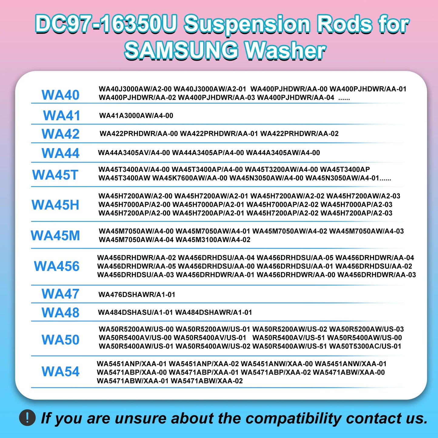 Upgraded DC97-16350U DC97-16350T Washer Suspension Rods for SAMSUNG WA50R5200AW/US, WA50R5400AV/US WA50R5400AW/US WA45T3200AW/A4 WA45H7000AW/A2 and WA45N3050AW/A4 Washing Machine（4pcs）