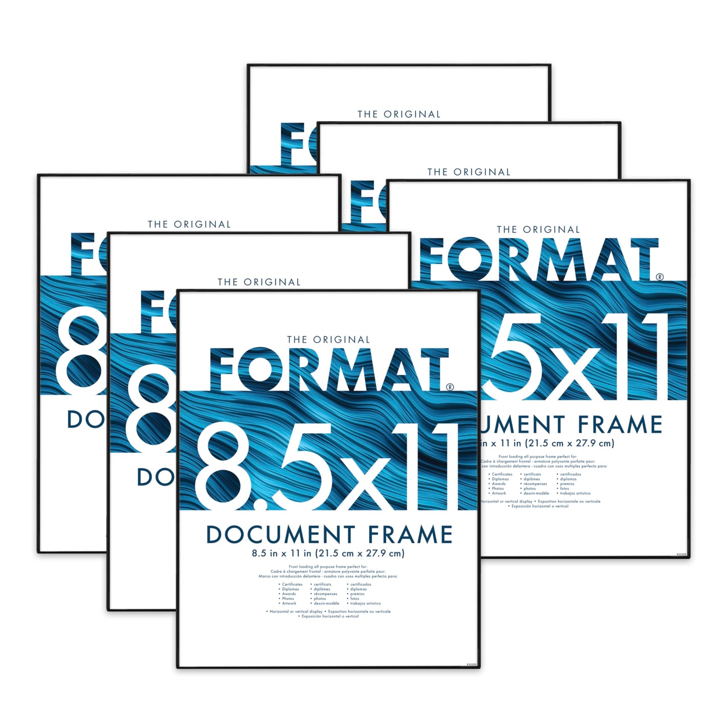 MCS Format 8.5x11 Picture Frame Black, Vertical & Horizontal Wall Hanging or Tabletop Easel for Photos & Art Prints (6-Pack)