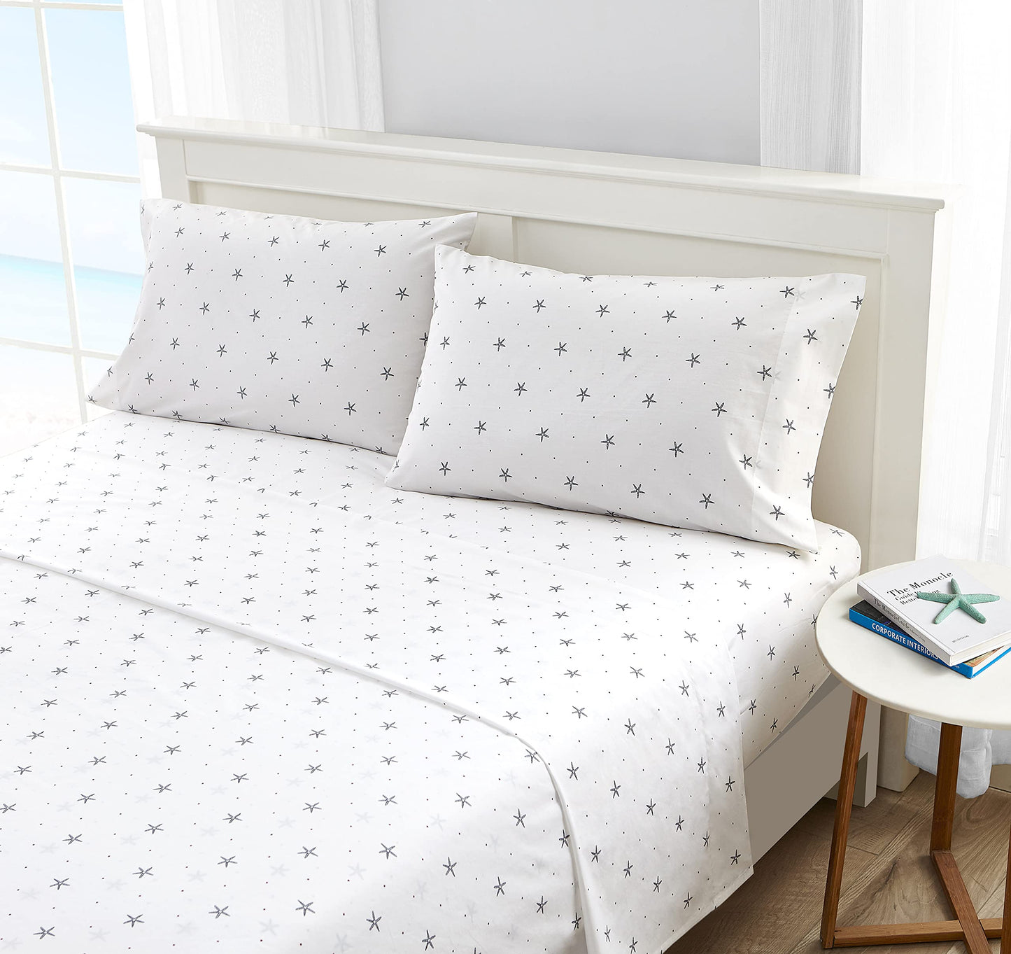 Nautica – Full Size Sheet Set, Crisp Cotton Percale Bedding with Matching Pillowcases, Lightweight & Breathable Bed Sheets, Deep Pocket, College Dorm Room Essentials (Star Spangled Blue)