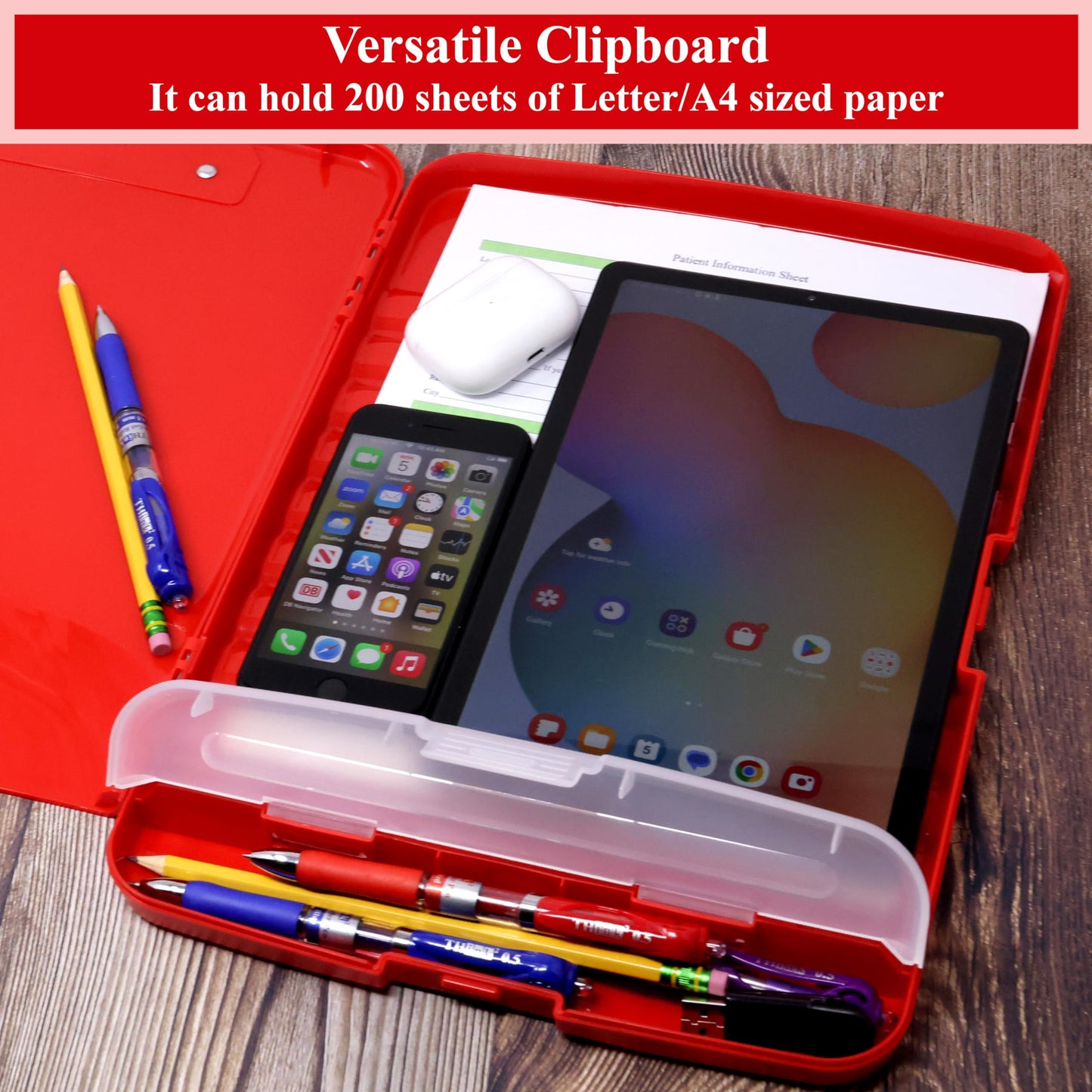 Think2Master [3 Pack] Red Plastic Storage Clipboard with Pencil Holder. | 25% Heavier & 25% Sturdier| Heavy Duty. Nursing, Teacher & Classroom Must Have.