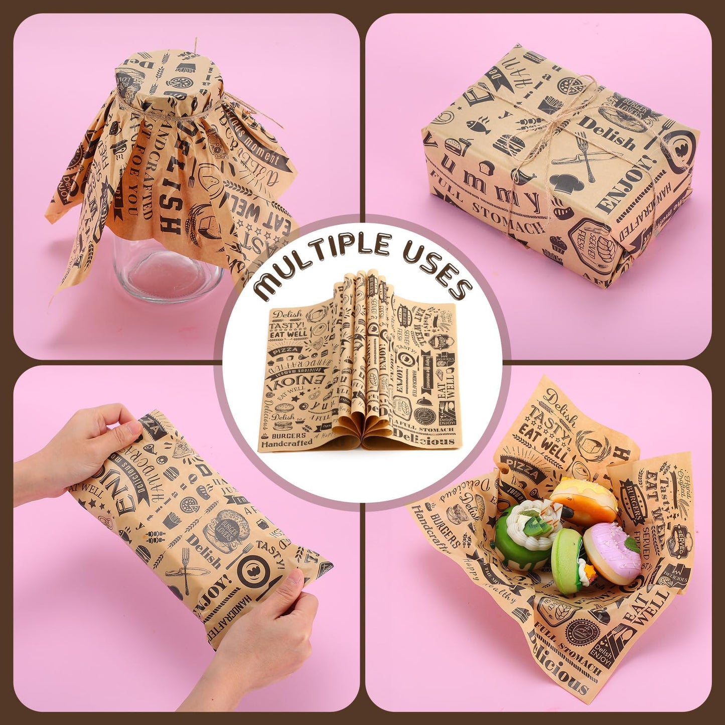 1000 Pcs 12 x 12 Inch Deli Wax Paper Sheets Grease Resistant Tray Basket Liners Newsprint Paper Water and Grease Proof Sandwich Wrapping Square Hot Dog Wrappers for Food Baking (Brown)