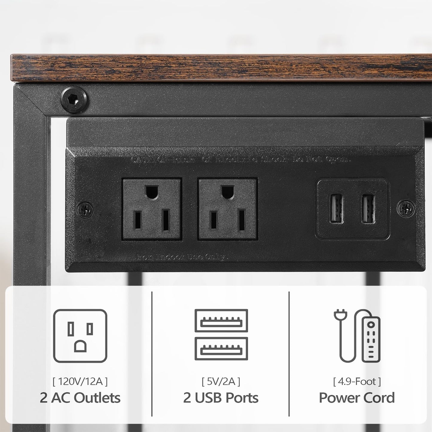 MAHANCRIS Mobile Printer Stand, 3-Tier Industrial Printer Cart with Power Outlets and 2 USB Ports, Rolling Printer Table on Wheels for Home Offices Kitchen Organization Rack, Rustic Brown PTHR78E01