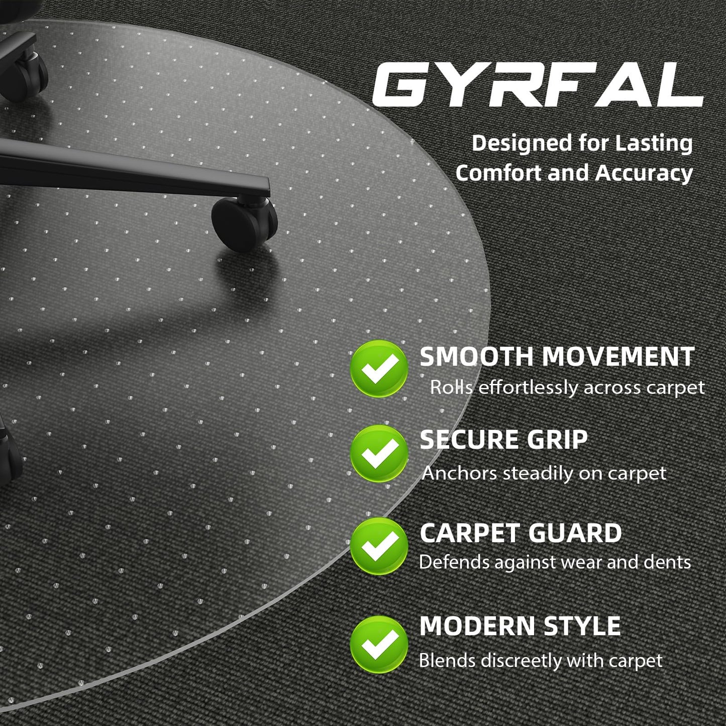 Office Chair Mat for Carpet - 36x36 Inch Plastic Computer Desk Floor Protectors for Chairs Clear Under Desk Rug Pad for Rolling Gaming Chair
