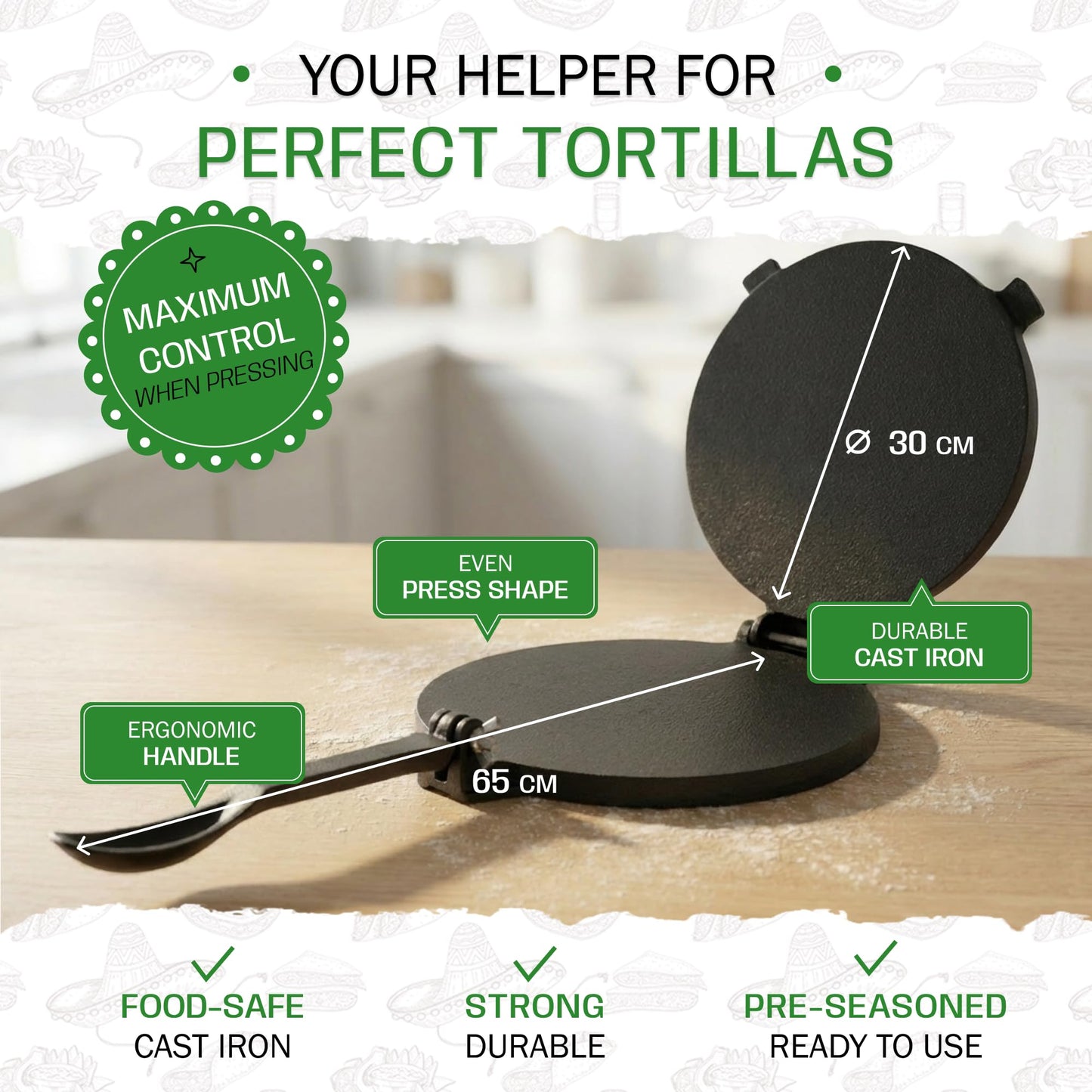 Tortillada – Premium Tortilla Press Cast Iron with Recipes E-Book (12 Inch)