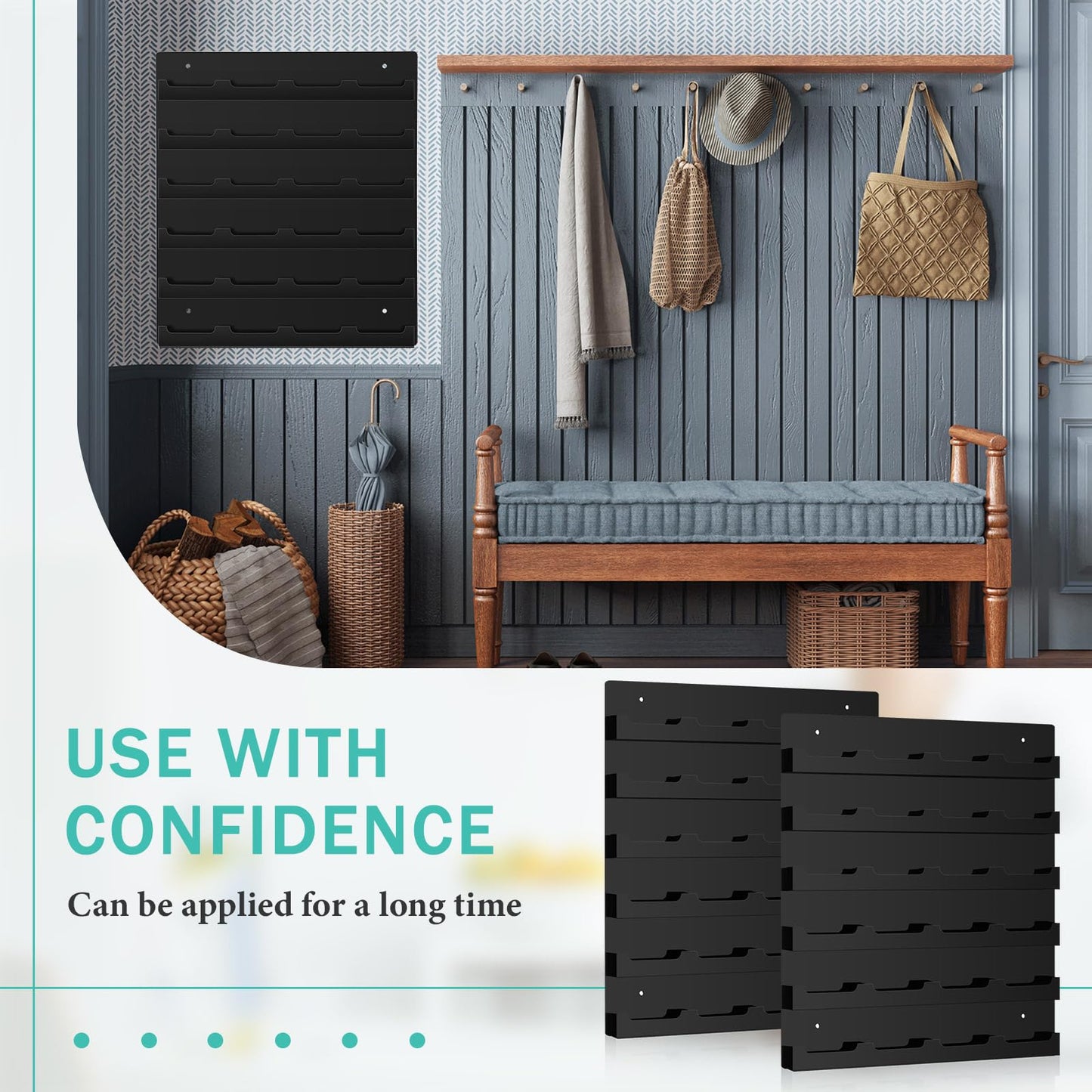 Suzile 2 Pcs 48 Business Card Holder Wall Mount 24 pockets each Business Card Display Wall with Hanging Hardware Acrylic Business Multiple Sticker Display for Office Home, 17.7'' x 15.7'', Black