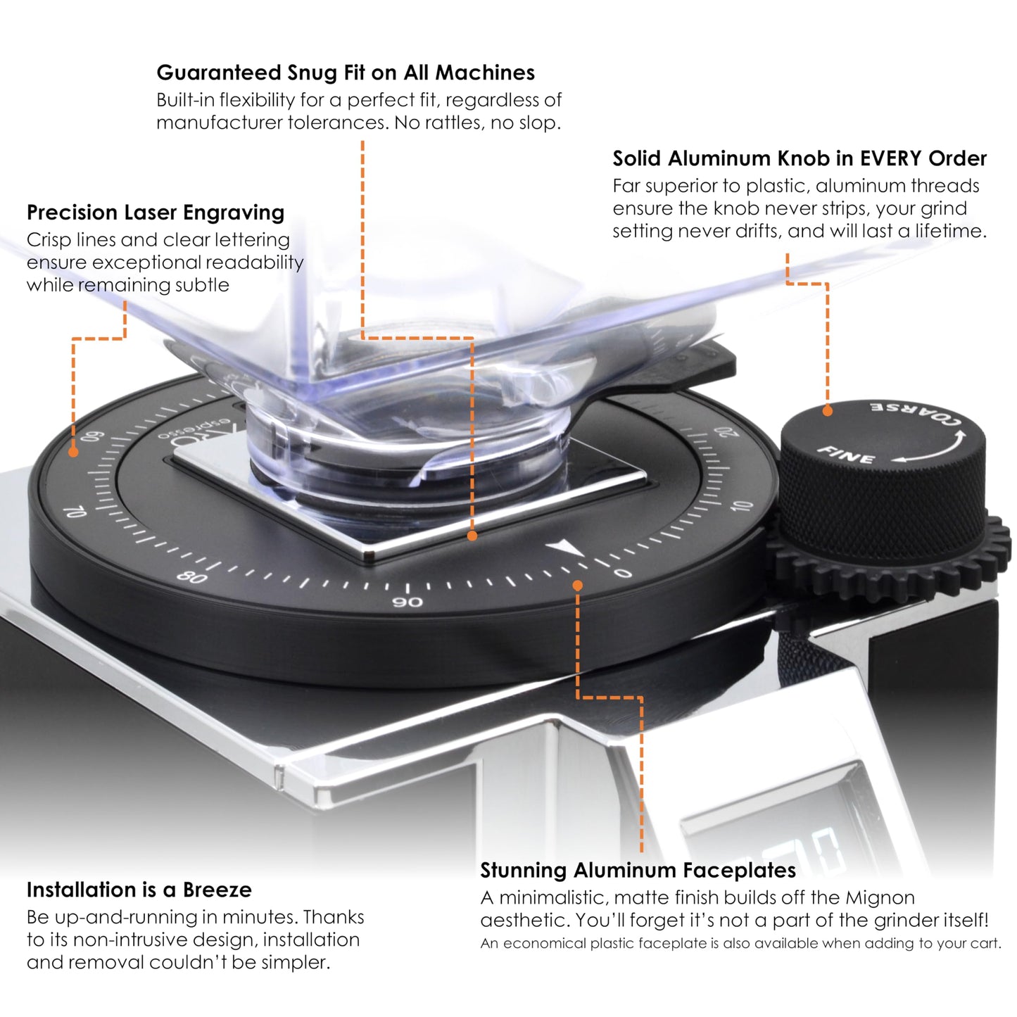 ARO Espresso™ Grinder Setting Dial for Eureka Mignon | Aluminum Dial Faceplates | Solid Aluminum Grind Adjustment Knob