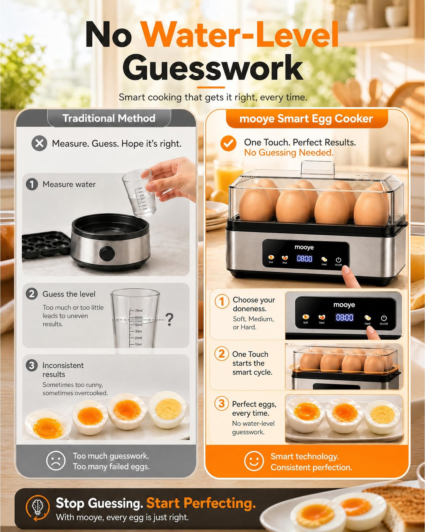 Mooye Rapid Egg Cooker for Hard Boiled Eggs, Electric Egg Steamer 3 IN 1 Soft Medium Hard Boiled, Egg Maker with Auto Shut-Off, Egg Boiler for Kitchen Breakfast & Fitness, BPA-Free, Holds 8 Eggs