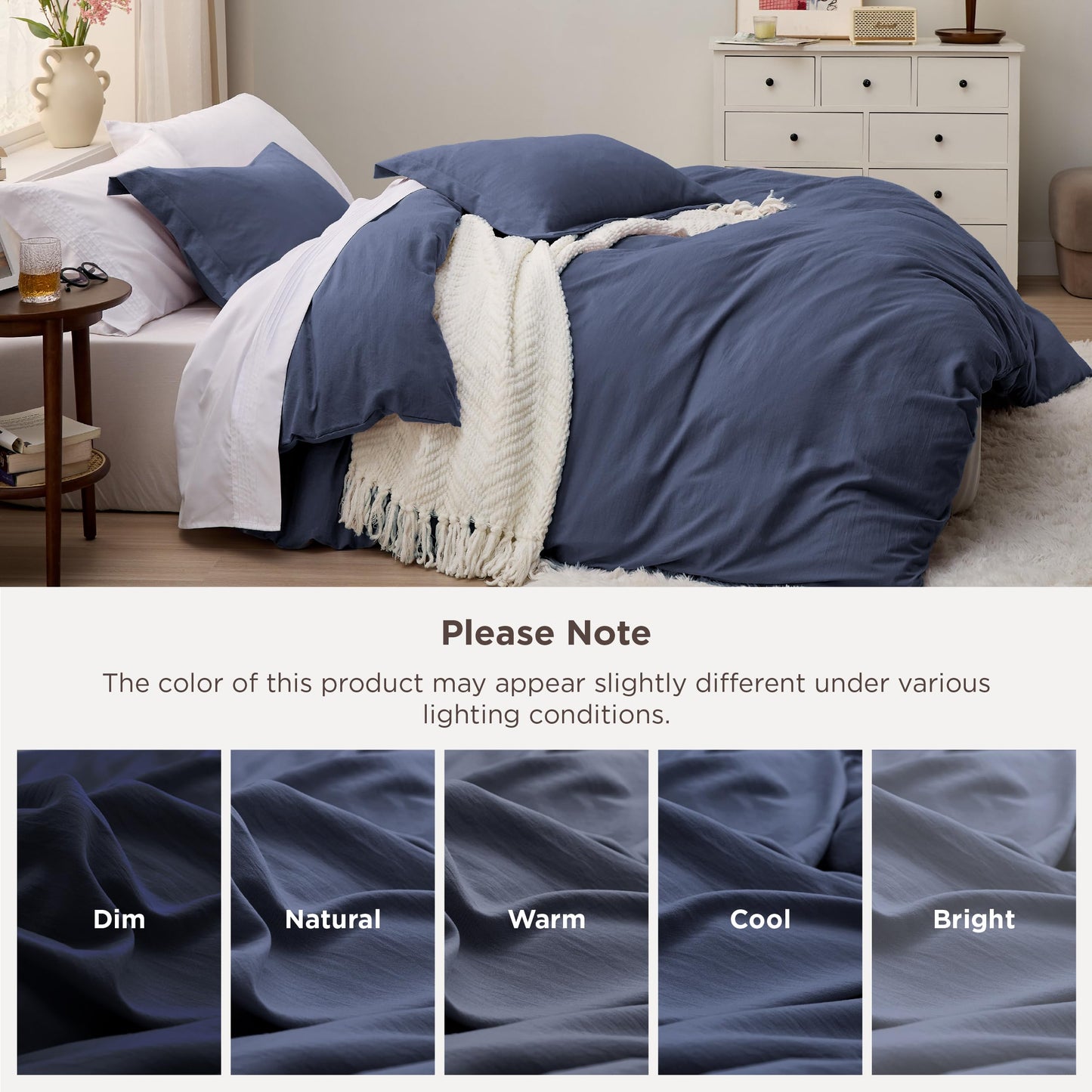 Bedsure Navy Blue Oversized King Duvet Cover - 3 Pieces Prewashed Cotton-Like Polyester Extra Soft Bedding Set, Includes 1 Duvet Cover 120x98 Inches with Zipper Closure & 2 Pillow Shams, No Comforter