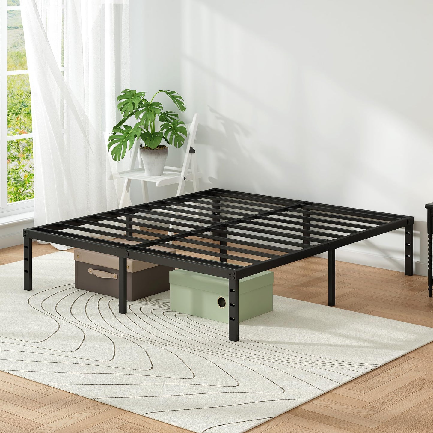 Chroark Metal Platform Bed Frame King Size, 14 Inch Height with Heavy Duty Steel Support, No Box Spring Needed, Easy Assembly and Underbed Storage,Black
