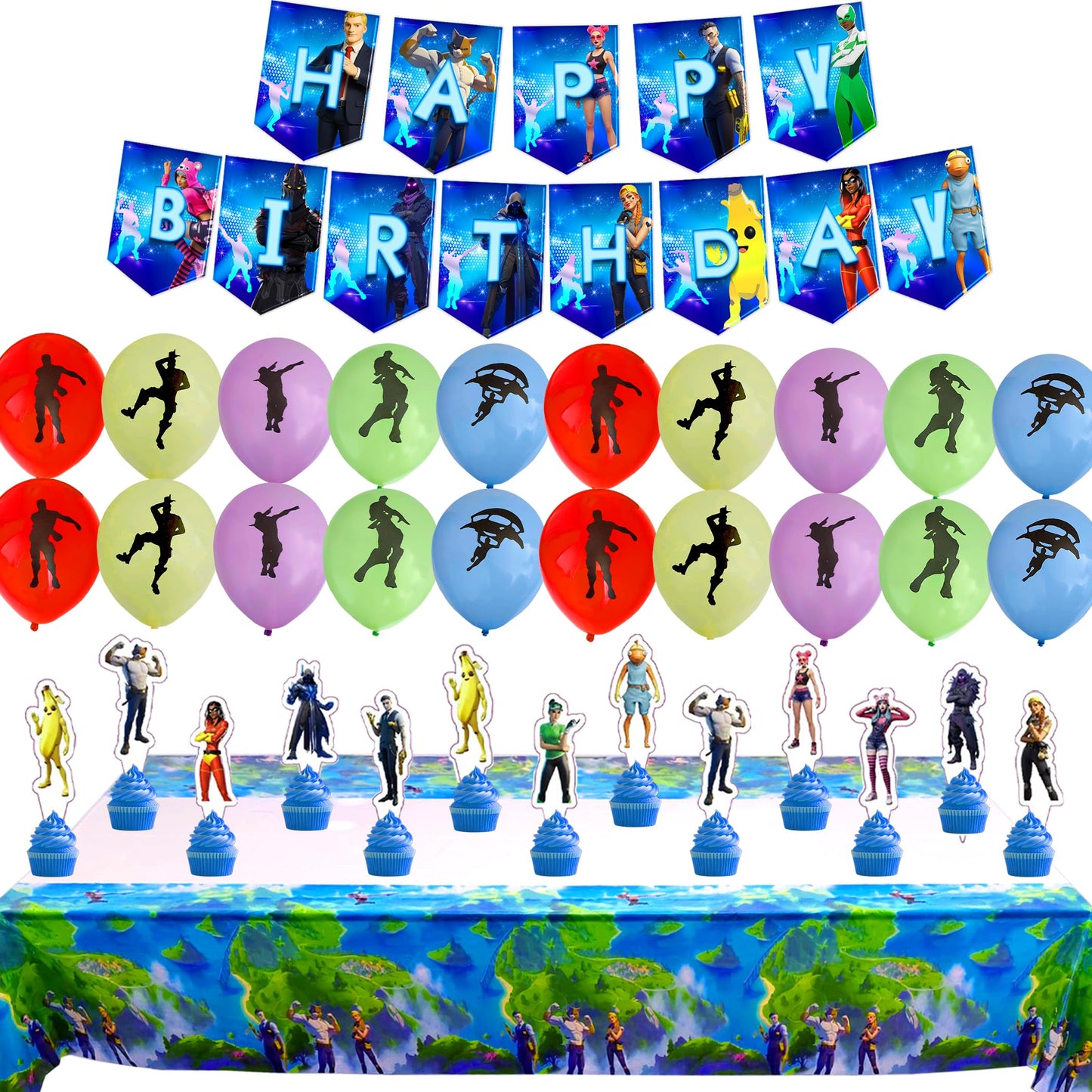 Gaming Party Supplies Birthday Decoration Set 142 Pack - Balloons, Toppers, Bottle Stickers Labels, Wall Poster, Banner Video Game Themed And Much More