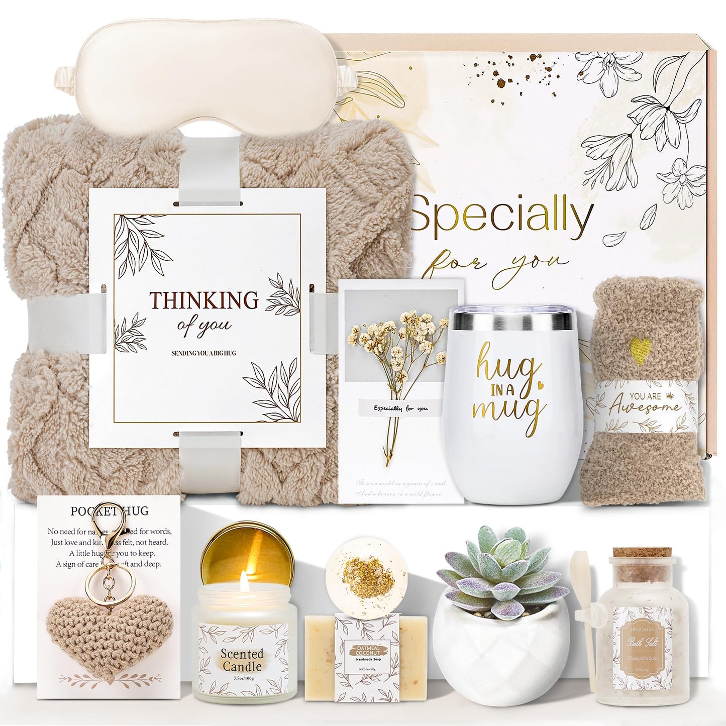 Get Well Gifts for Women Self Care Gifts Basket - Relaxing Spa Care Package After Surgery Mothers Day gifts - Feel Better Sympathy Mothersday Birthday Gift for Her Mom Sister Friend Wife (Khaki)