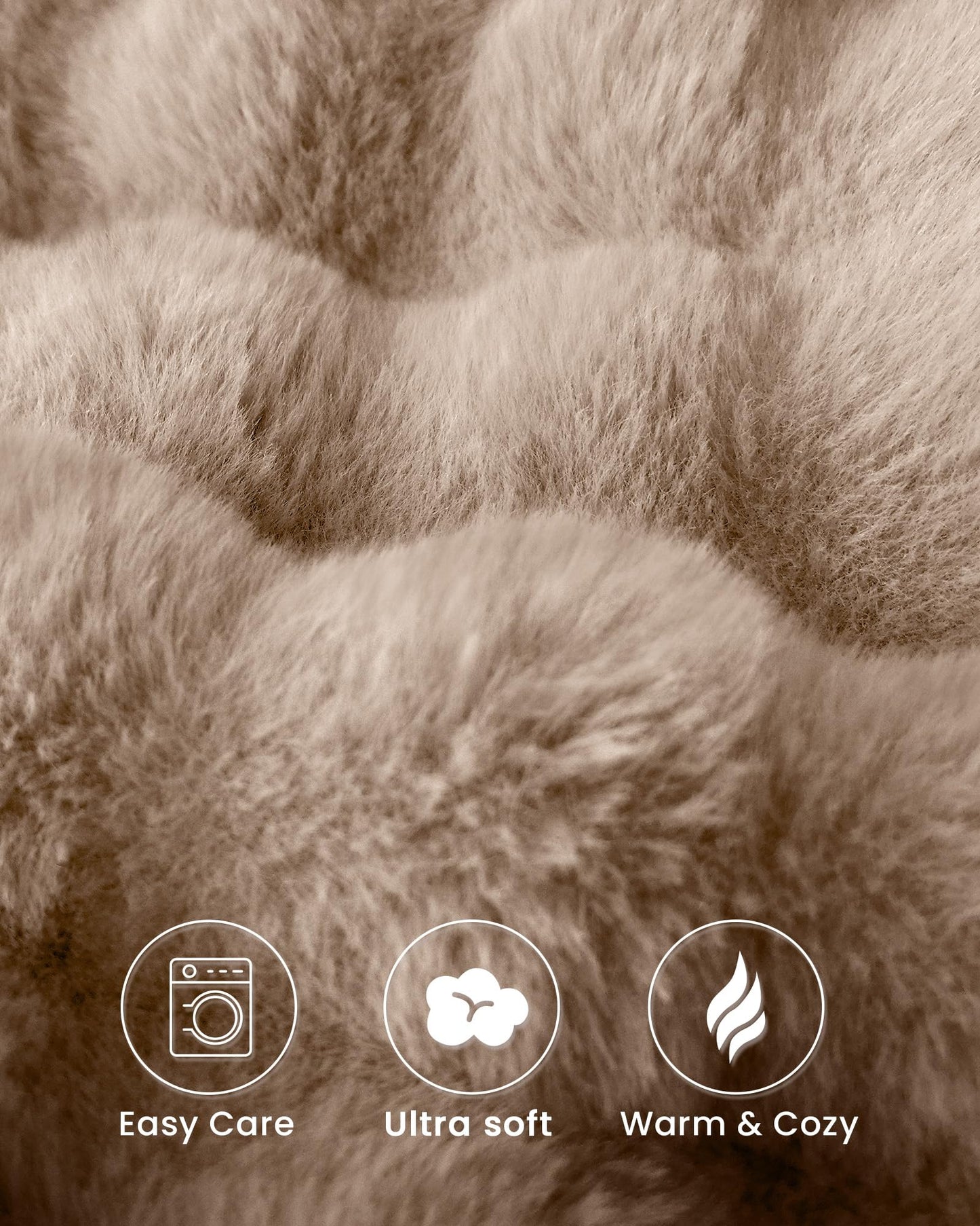 blunique Ultra Soft Cozy Faux Fur Throw Blanket, Fuzzy Plush Thick Bubble Blanket, Oversize Luxury Fluffy Blanket for Couch, Sofa, Bedroom, and Living Room, 50x60 Inches, Light Brown
