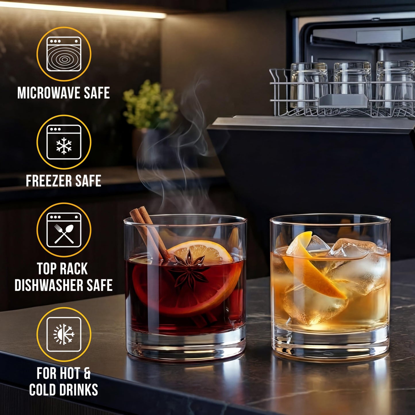 Bravario Unbreakable Whiskey Glasses, Plastic Rocks Glasses — 12.5 oz Clear Dishwasher Safe Tritan Old Fashioned Drinkware, Shatterproof BPA-Free Bourbon Cocktail Set of 8