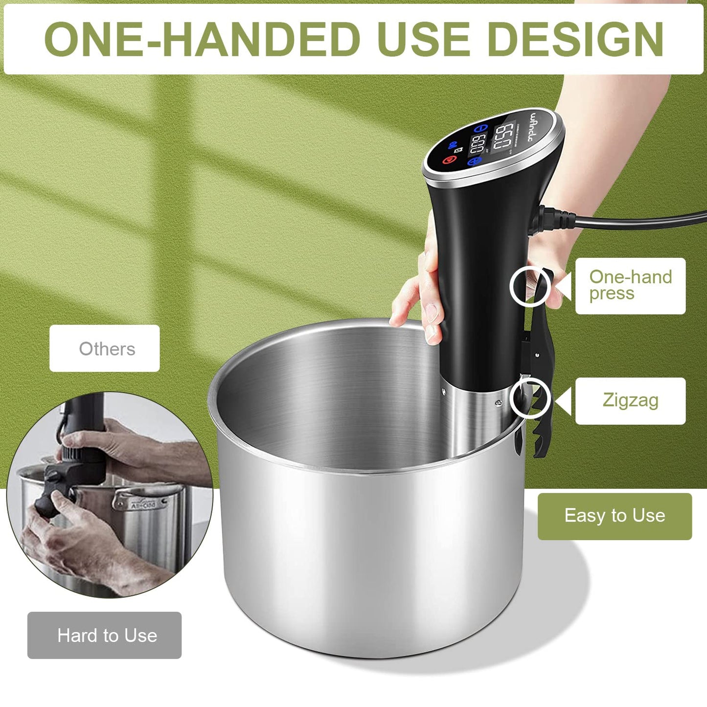 Sous Vide, Wancle Sous Vide Cooker 1100W IPX7 Waterproof Thermal Immersion Circulator With Reservation Function, Easy to store