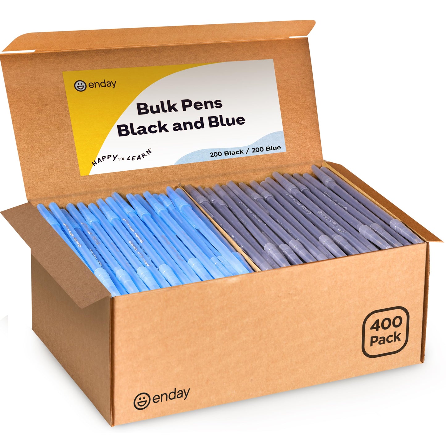 Enday Ballpoint Pens Bulk Blue and Black Pens (400 Pack) 200 Black & 200 Blue - Medium Point (1.0mm) Flexible Round Barrel For Writing Comfort, Pens Bulk for School, Home and Office.