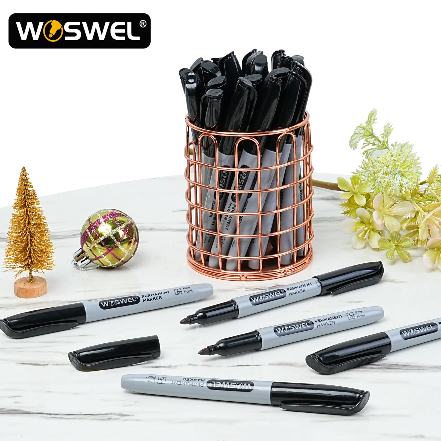 WOSWEL Permanent Markers Bulk, 288 Pack Fine Point Tip Black Permanent Marker Set, Waterproof Markers, Premium Smear Proof Pens, Quick Drying, Office Supplies for School, Office, Home