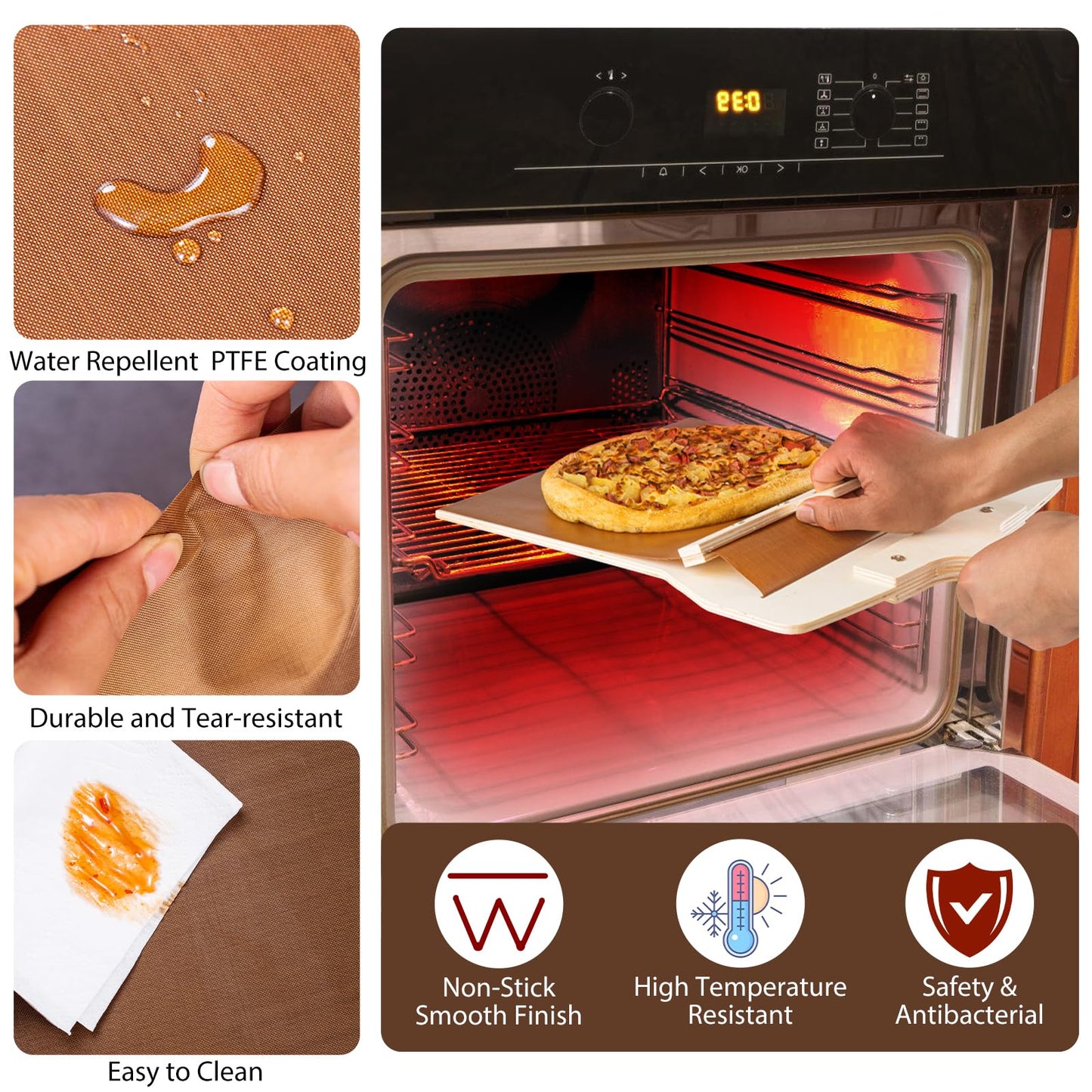 Leozzo Sliding Pizza Peel, Pizza Slider Paddle with Pizza Cutter Rocker, Non-Stick Pizza Peel Slider with Handle Detachable Transfers Pizza Pie, 12” Wood Sliding Pizza Peel with Replacement Cloth