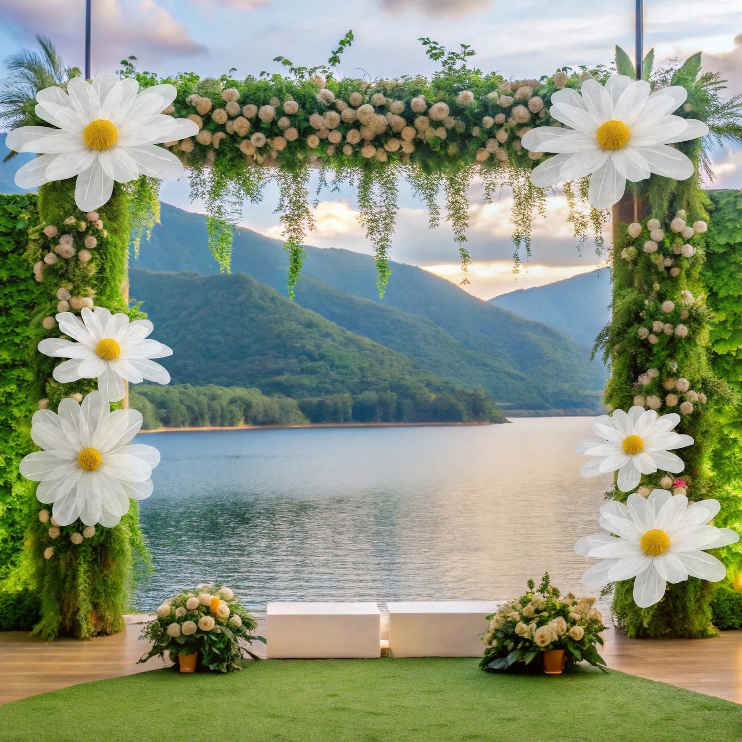 FineCheer 6 Pcs White Large Daisy Flowers for Decoration 12'' 15.8'' 20'' Giant Silk Artificial Flower Fake Daisy for Wedding Garden Birthday Party Bridal Baby Shower Decor, Rod is Not Included