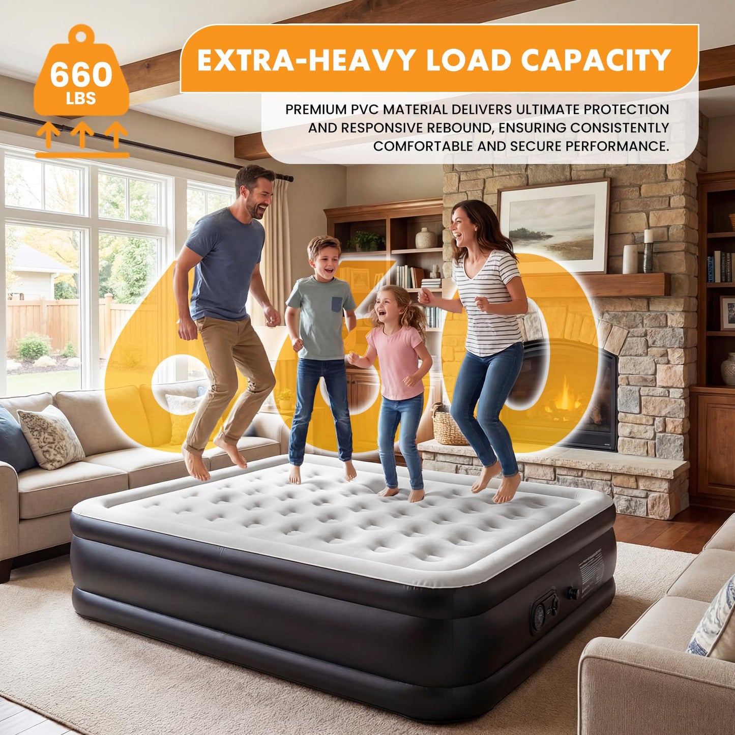 NEWBULIG Queen Air Mattress 18 Inch with Built-in High Capacity Pump, Inflatable Air Bed for Home, Camping & Guest, Portable Blow Up Mattress 660 lbs Weight Capacity, Double Height & Non-Slip Bottom