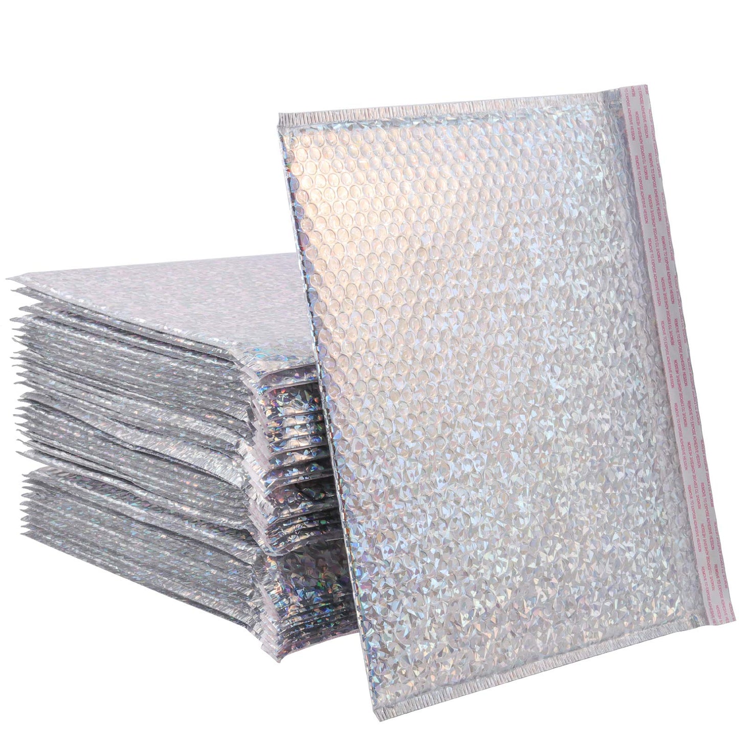 KOHAND 30 PCS Holographic Bubble Mailers 15.7 x 11.8 Inch, Silver Padded Envelopes Self Sealing Metallic Bubble Lined Adhesive Cushion Envelopes for Shipping, Mailing