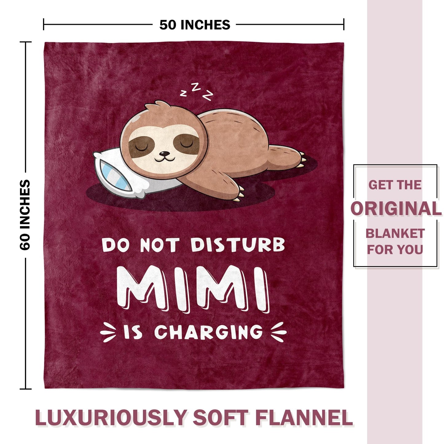Funny Gifts for Mimi, Mimi is Charging Sloth Blanket, Birthday Gifts for Mimi from Granddaughter and Grandson, Mimi Gift for Mothers Day, Soft Sloth Throws Blanket for Mimi 60" x 50"
