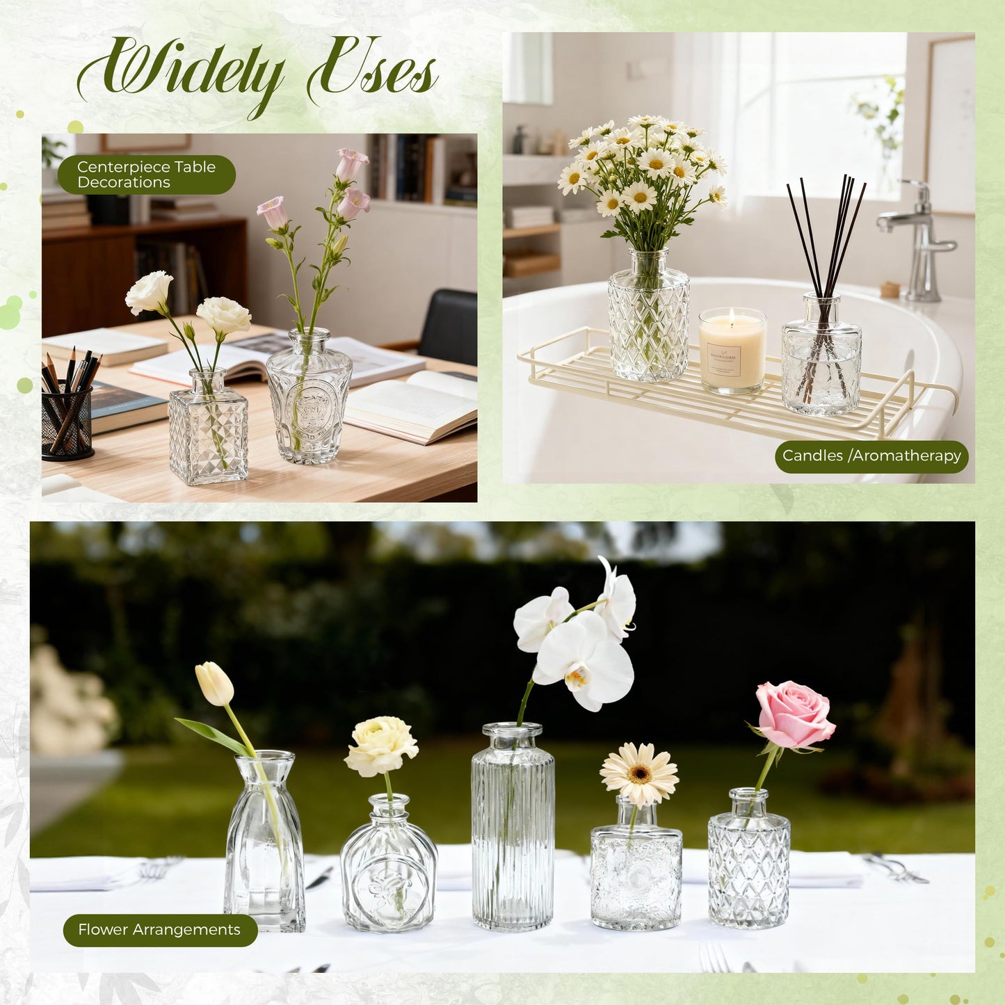 Der Rose Glass Bud Vases Set of 12, Small Bud Vases for Flowers, Rustic Wedding Centerpieces and Home Decor