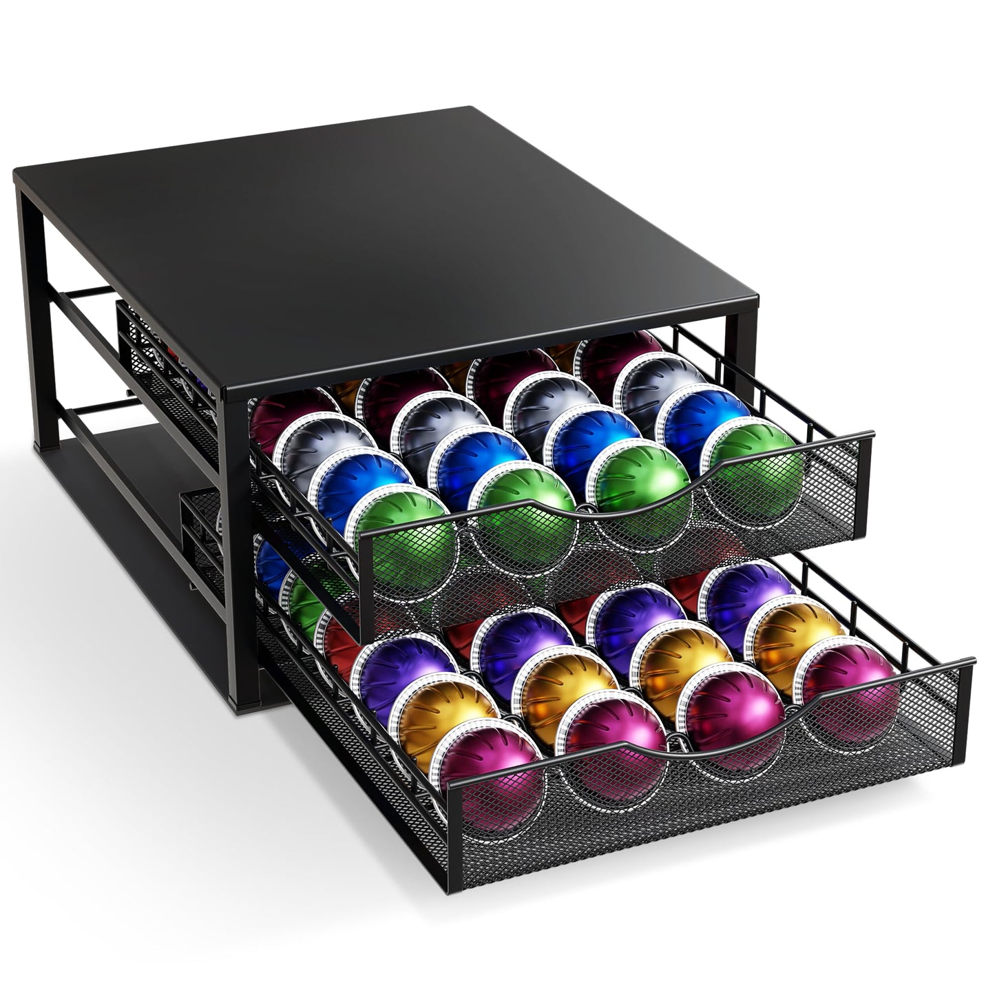 Nookaway Coffee Pod Holders Drawer - 2 Tier K-Cup Holder Drawer with 56 Pod Cap, Kcup Storage Nonslip Rubber Mat - Dual Sliding K Cup Organizer for Countertop, Nespresso Pods Holder for Home Office