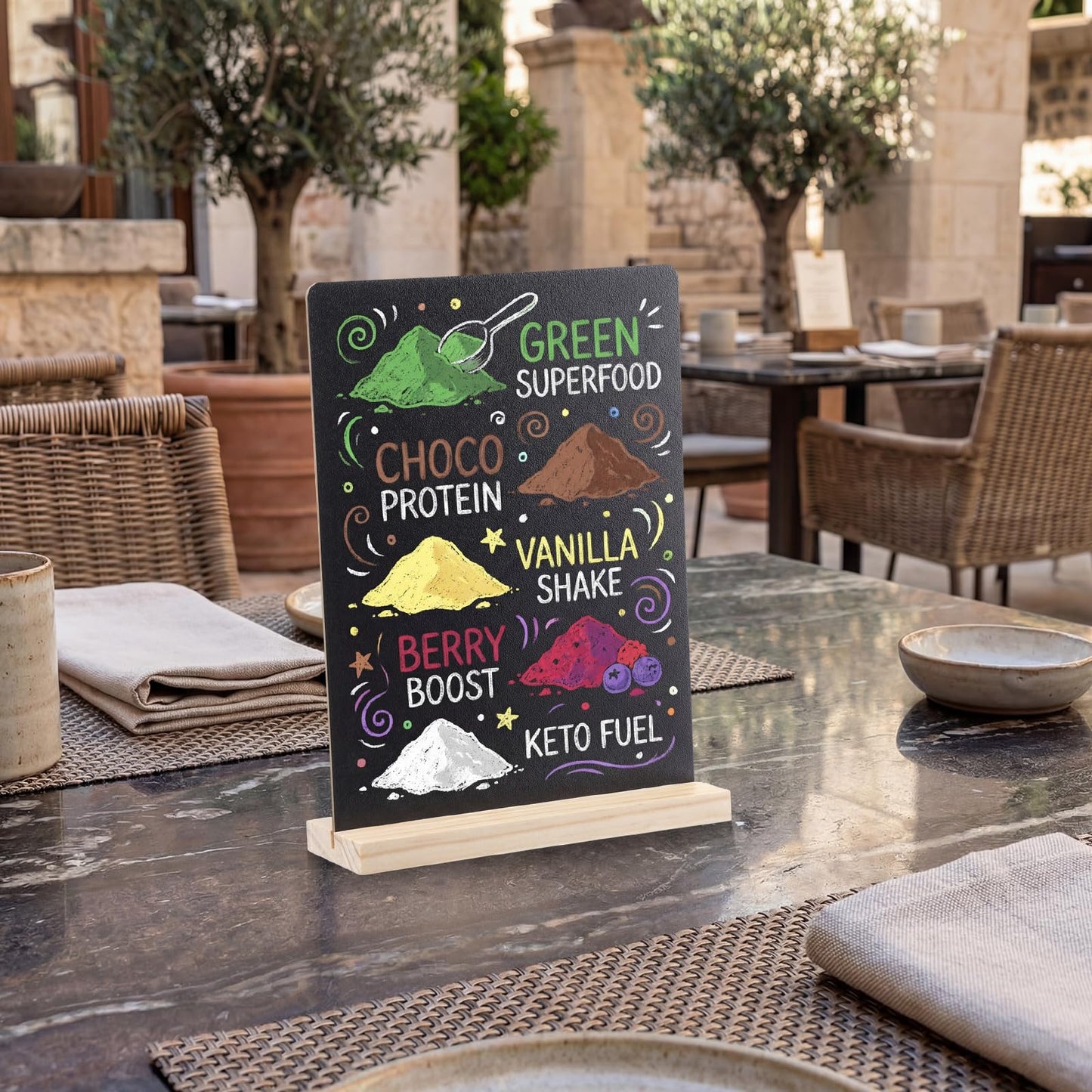 Tosstuki 12 Pack Small Chalkboard Signs with Stand 6x8 Inch Antislip Mini Tabletop Black Board Double Side Restaurant Food Display Message Board for Wedding Birthday Party Coffee Shop(Wood Color)