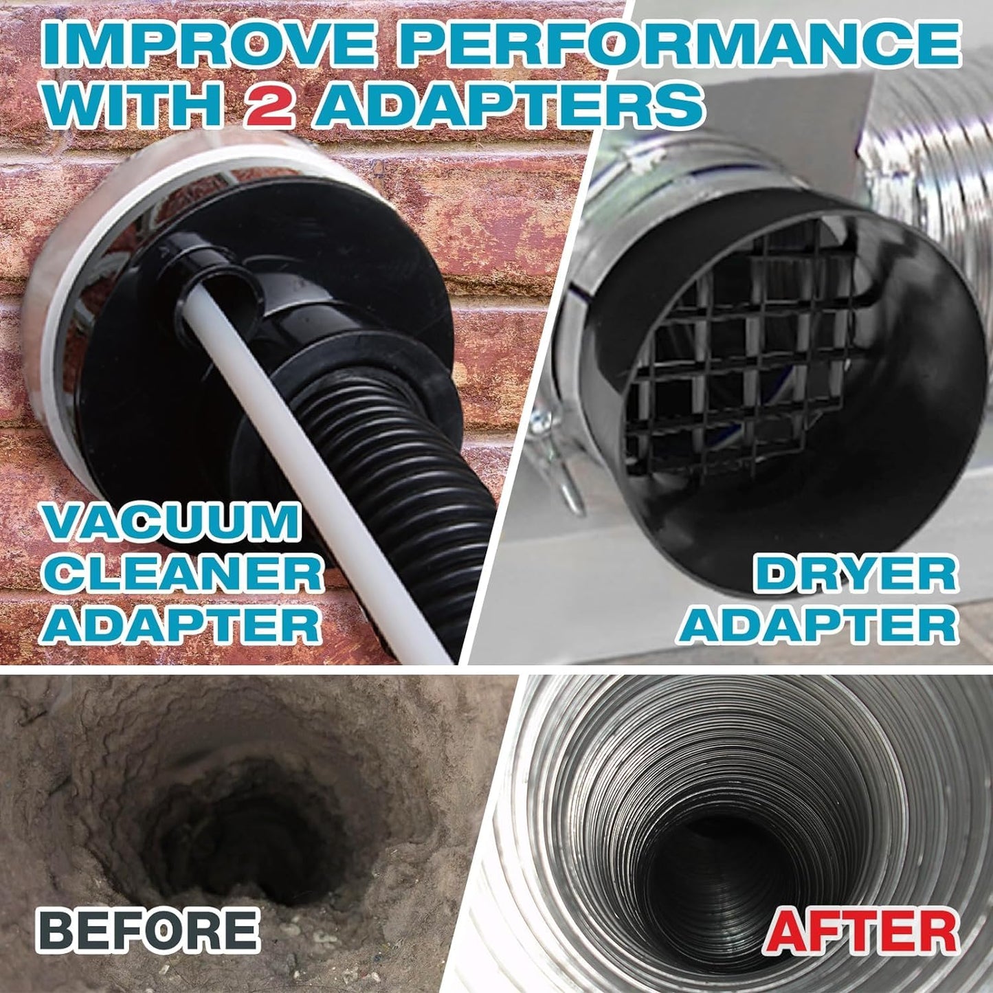 Sealegend 58-Piece 52-Feet Dryer Vent Cleaner Kit, Dryer Cleaning Tools, Omnidirectional Dryer Lint Vacuum Attachment, Dryer Vent Brush, Universal Vacuum & Dryer Adapters (Blue)