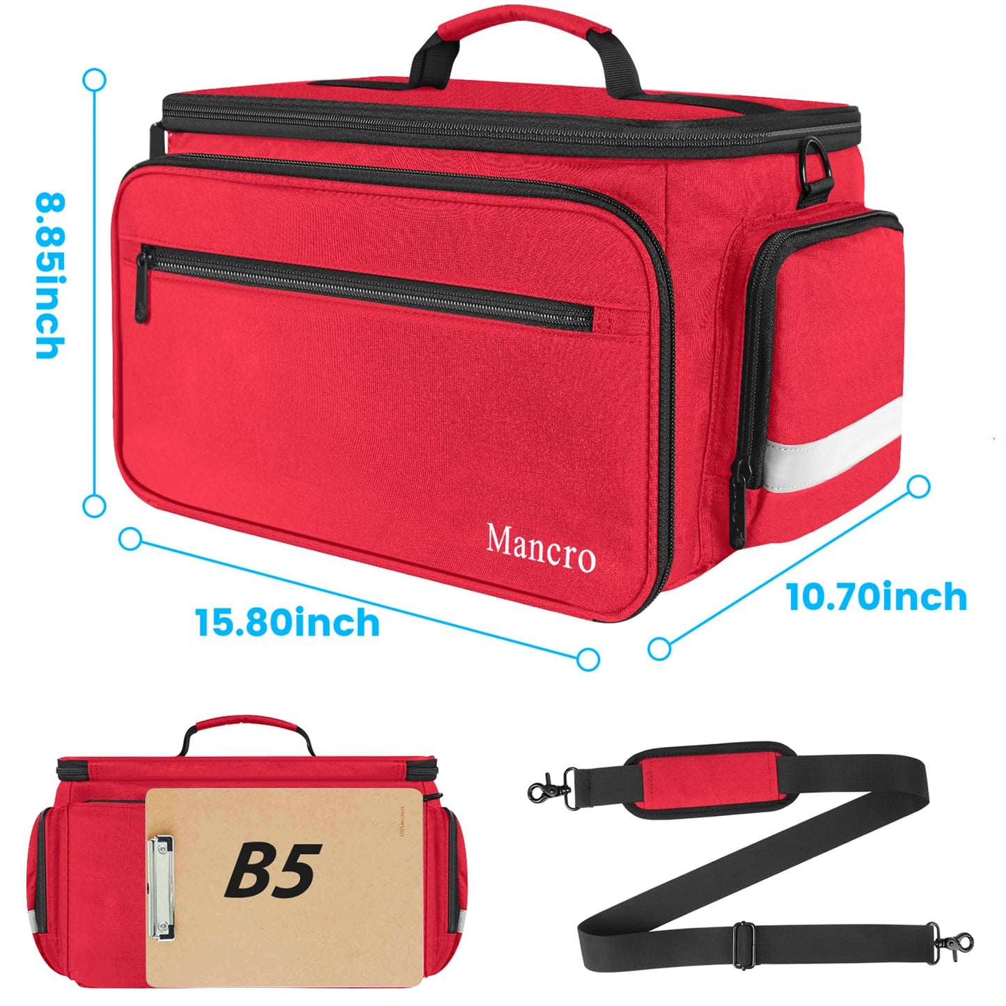 Mancro Medical Bags, Large Medication Storage Empty, Water Resistant Pill Bottle Organizer for Home, First Aid Responder Bag, Nurse Gifts, Red Medical Supply Organizer