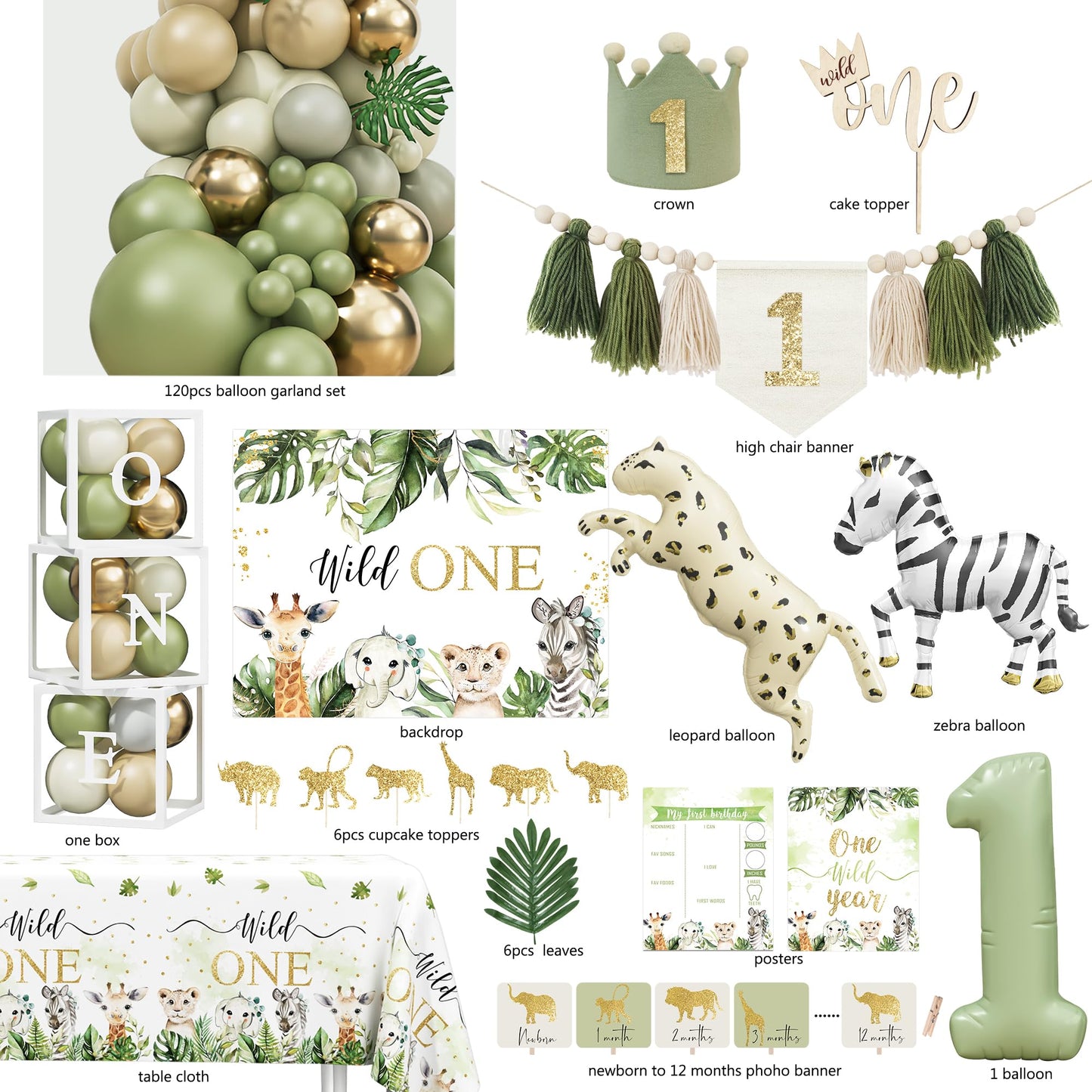 YJDFWAUT Wild One Birthday Decorations Party Supplies, Jungle Theme First Birthday Decorations for Boy or Girl