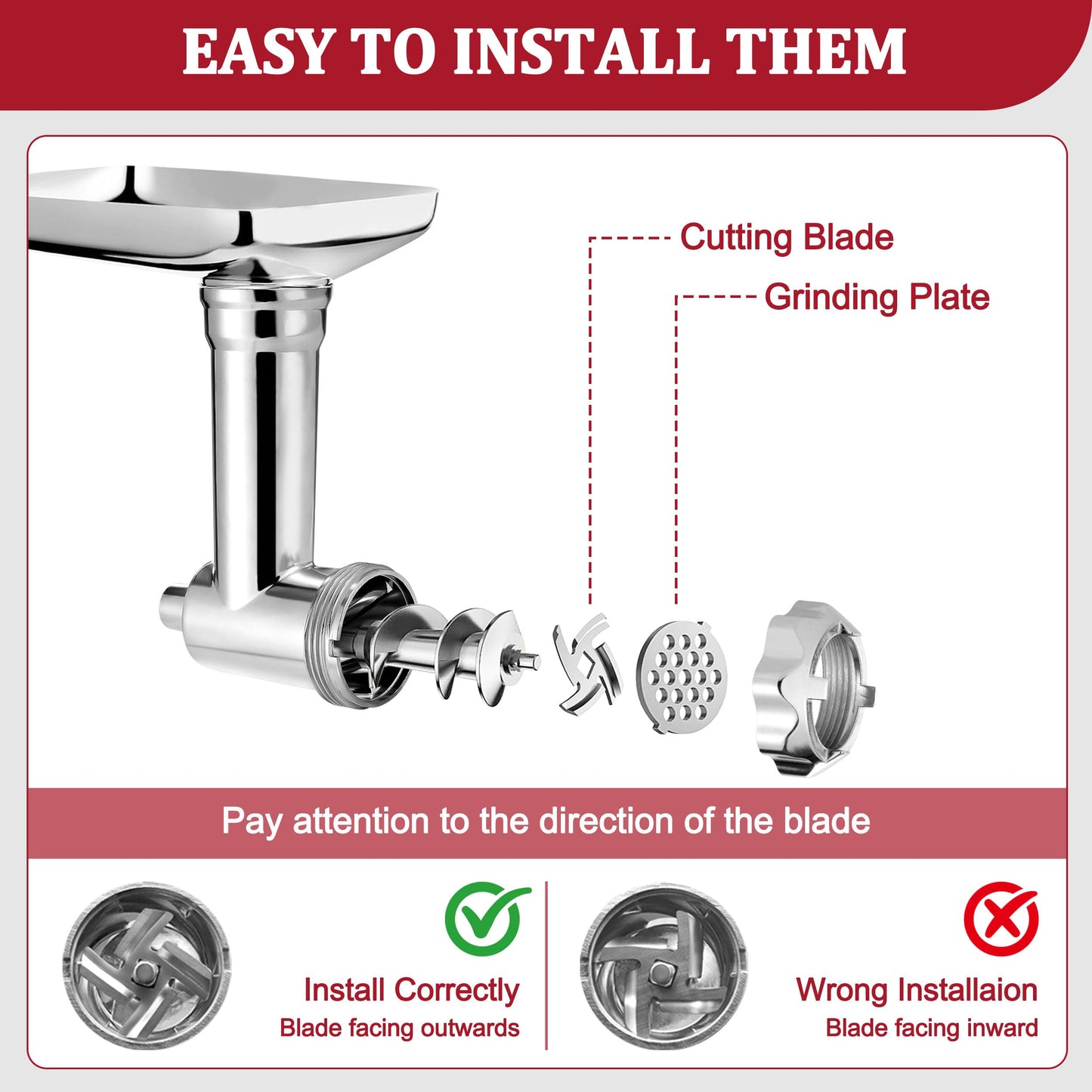 Premium Metal Food Grinder Attachment for KitchenAid Stand Mixers, Precision Meat Grinder & Sausage Stuffer Tubes Kit with Abundant Accessories, Food-Safe Alloy Mixer Attachments (Hand Wash Only)