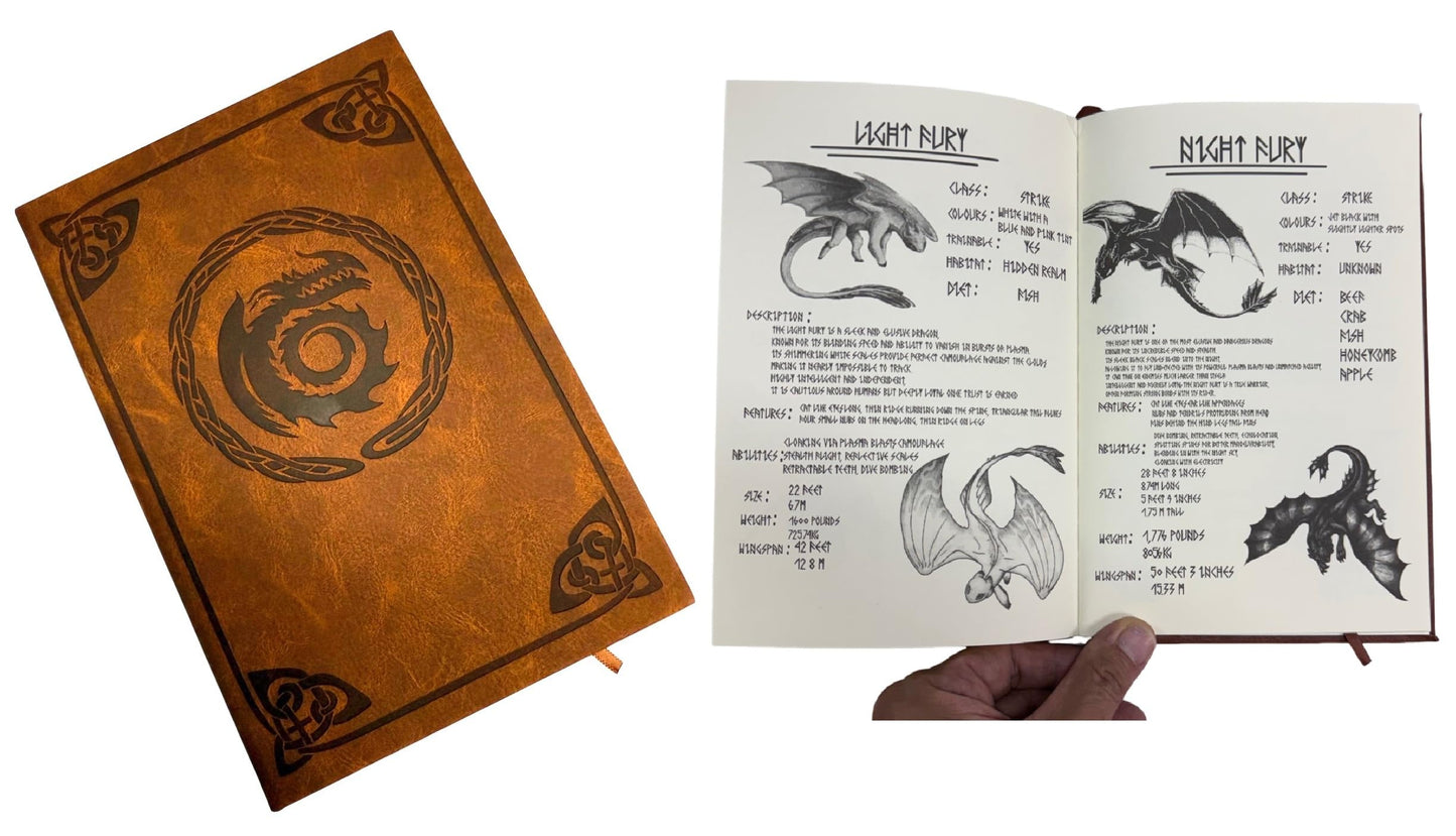 Costumeteers Bork the Bold Dragon Manual Replica Book Viking Fantasy Cosplay Berk Journal Prop HTTYD Faux Leather Cover Printed Pages Brown