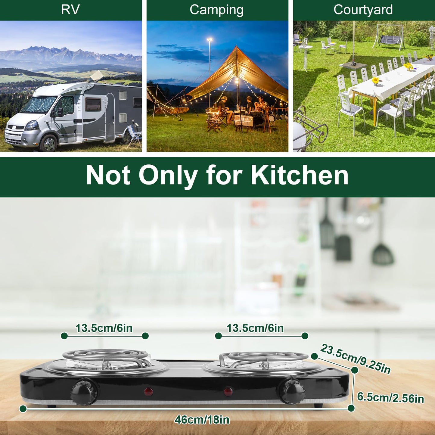 Double Burner Cooktop, 2000W Portable Electric Stove, 5 Level Temperature Control, 6” Heating Coil, Easy to Clean, Power Indicator Lights, Coil Hot Plate for Home Dorm Camping Cooking