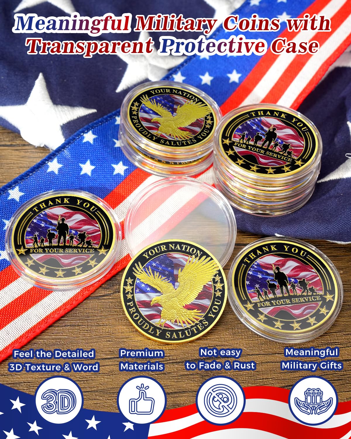 Value Valor Vow 24Pcs Military Challenge Coins Set - Veterans Thank You for Your Service Coin Military Appreciation Commemorative Gift for Men Women Army Soliders Honor Chip Veterans Day Gifts Bulk
