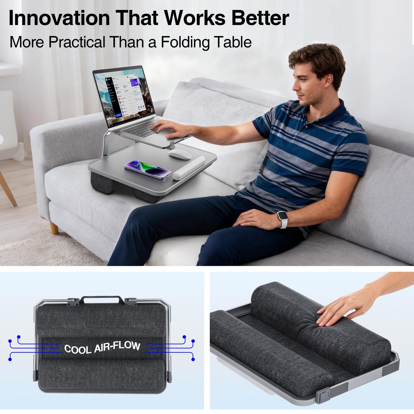 V-Hold Laptop Lap Desk with Foldable Stand, Lightweight Laptop Stand for Bed, Fits up to 15.6" Laptops & MacBook, Lightweight Lap Tray Table with Pillow Cushion for Bed & Couch