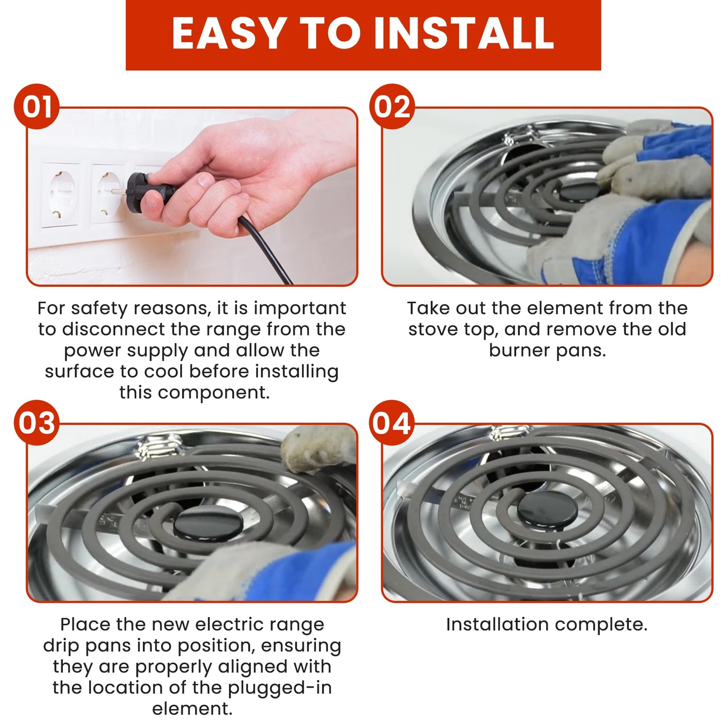 AMI PARITS Porcelain Drip Pan Burner Kit for Electric Stove Fit for Frigi-daire, Ken-more - Includes 316048413 & 316048414 Drip Pans, MP15YA & MP21YA Electric Range Burner Elements, Cleaning Cloth
