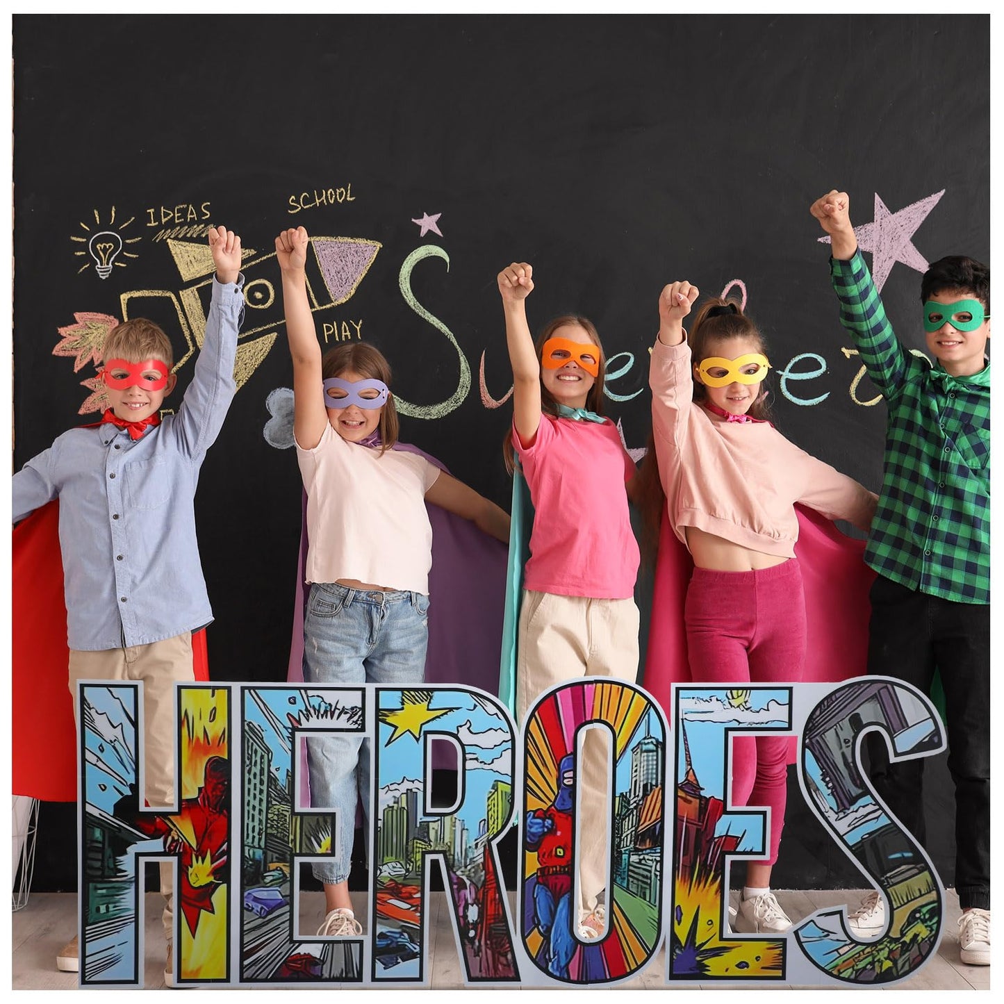 Bucherry 7.7ft Heroes Comic Letter Cardboard Cutout Stand up Life Size Hero Themed Party Decoration Backdrop Photo Props Stand up for Theme Activities Supply