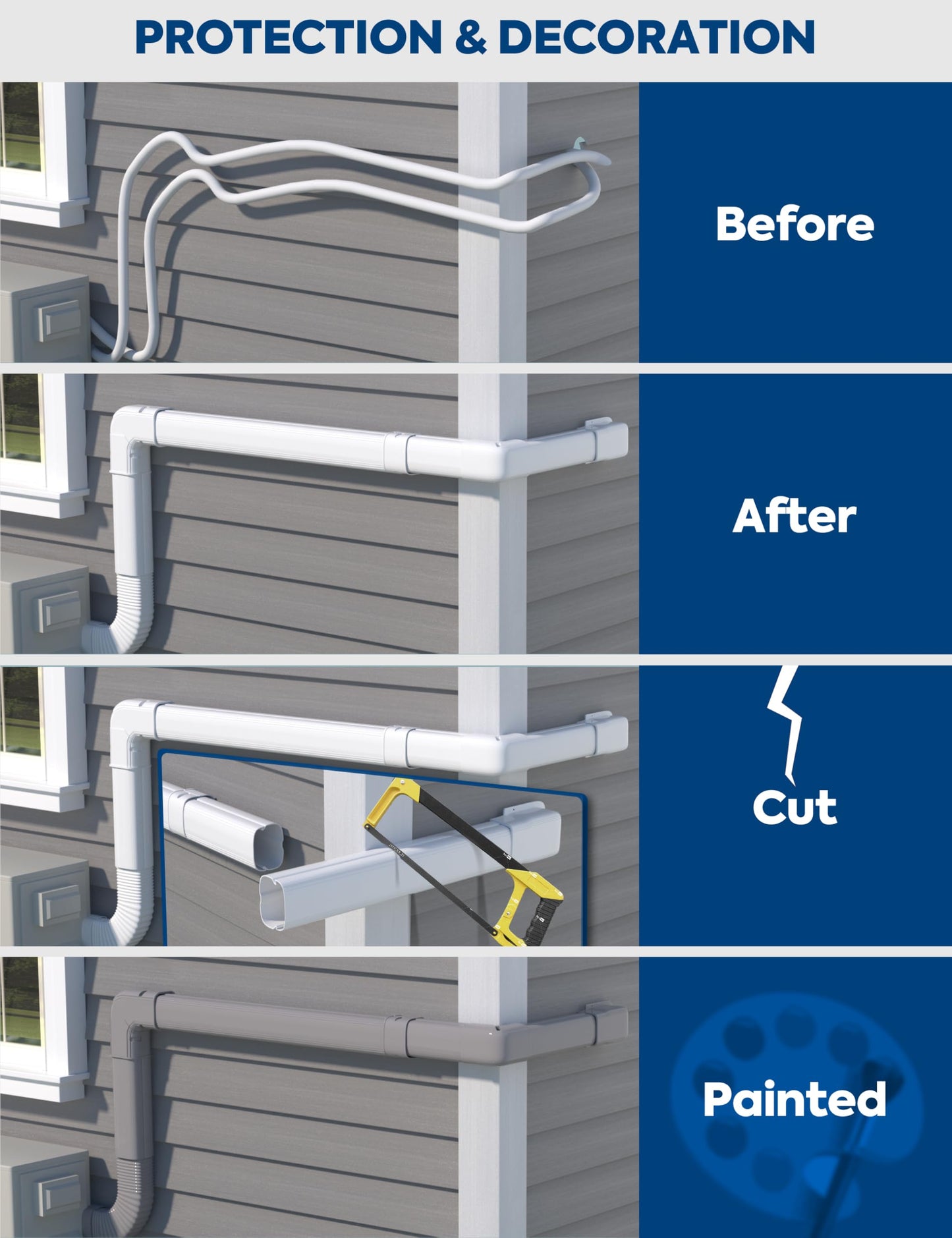 Nouscan Mini Split Line Set Cover: 3" 17Ft Line Set Cover Kit for Minisplit with Flexible Duct, Decorative Lineset Hide Cover Kit for Air Conditioner, HVAC, Heat Pumps, Central AC Pipe, White