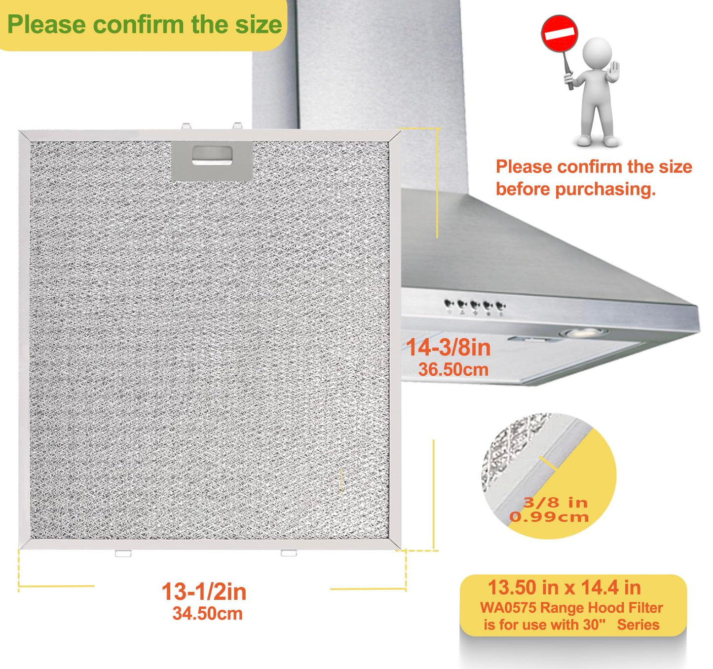 Upgrade 5-layer WA0575 Range Hood Filter Replacement 14.4"x13.5" Compatible with Vissani WA0575 Pyramid or Wall Mount Range Hood vent filter Aluminum Filters 2PARKS