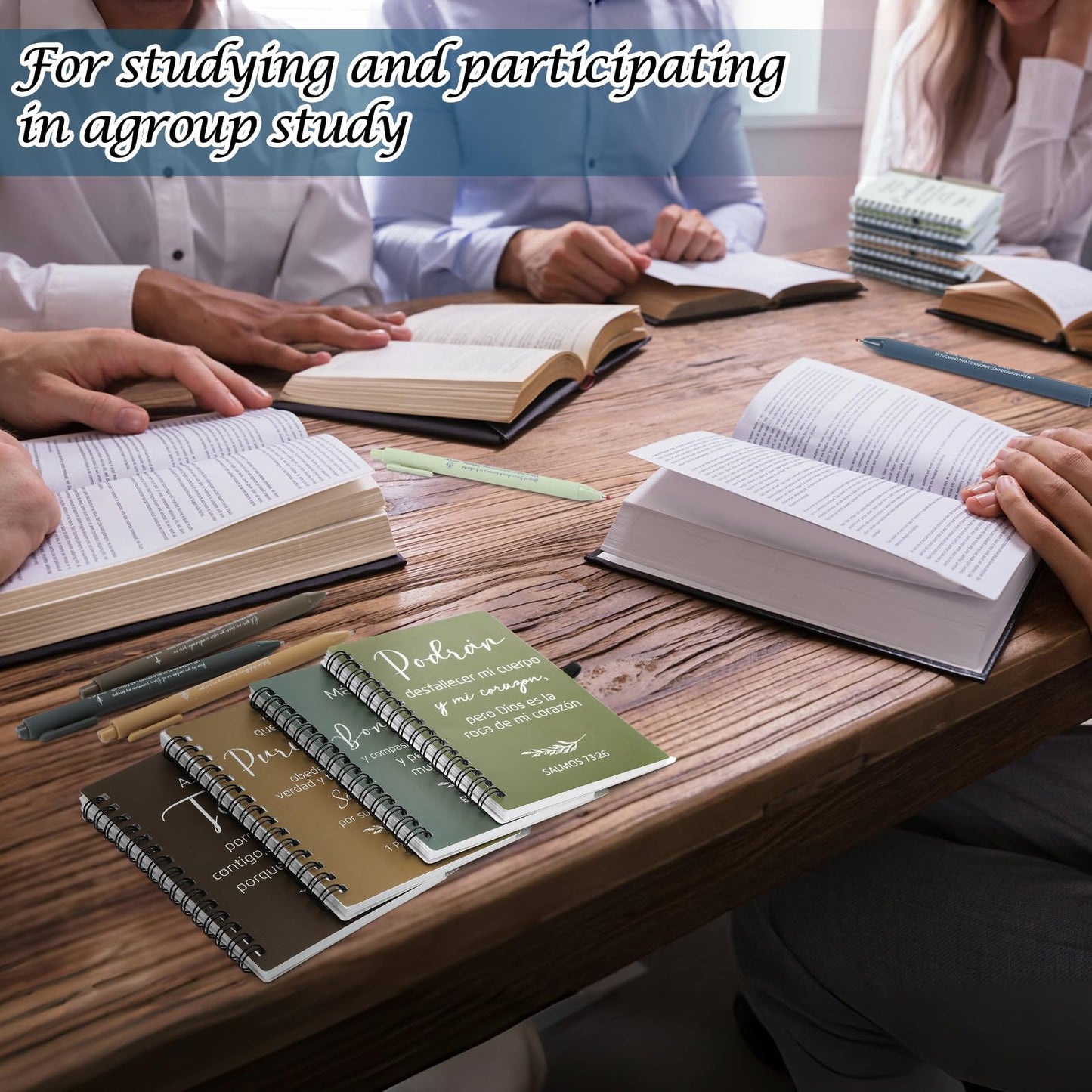 Resurhang 40 Pcs Spanish Christian Gift 20 Spiral Religious Notebook 20 Bible Pen Christian Prayer Journal Ballpoint Pen for Church Gift(Bible,Natural Color)
