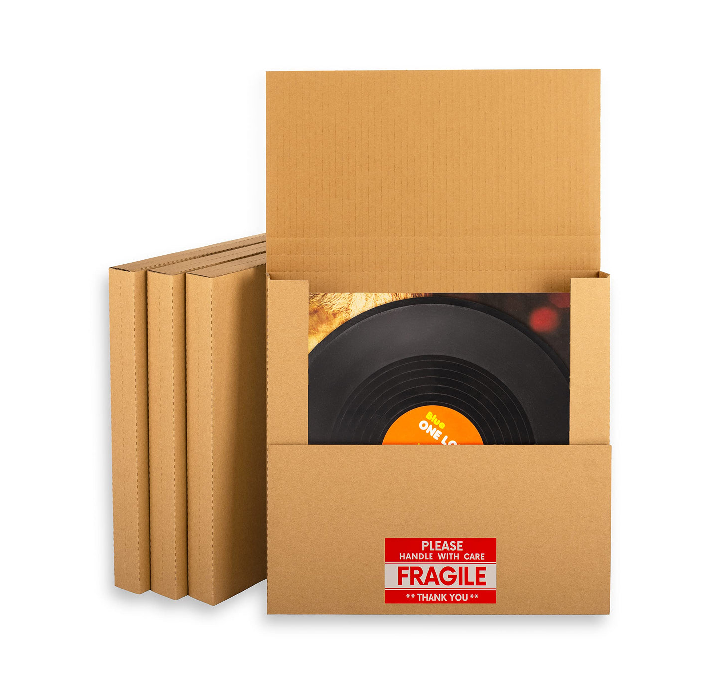 YUSHYIJIE LP Mailers 12.8x12.8x1 inch Vinyl Record Shipping Boxes with Fragile Stickers, Kraft Corrugated Album Mailing Box for Packing, Moving, Storage, 15 Pack