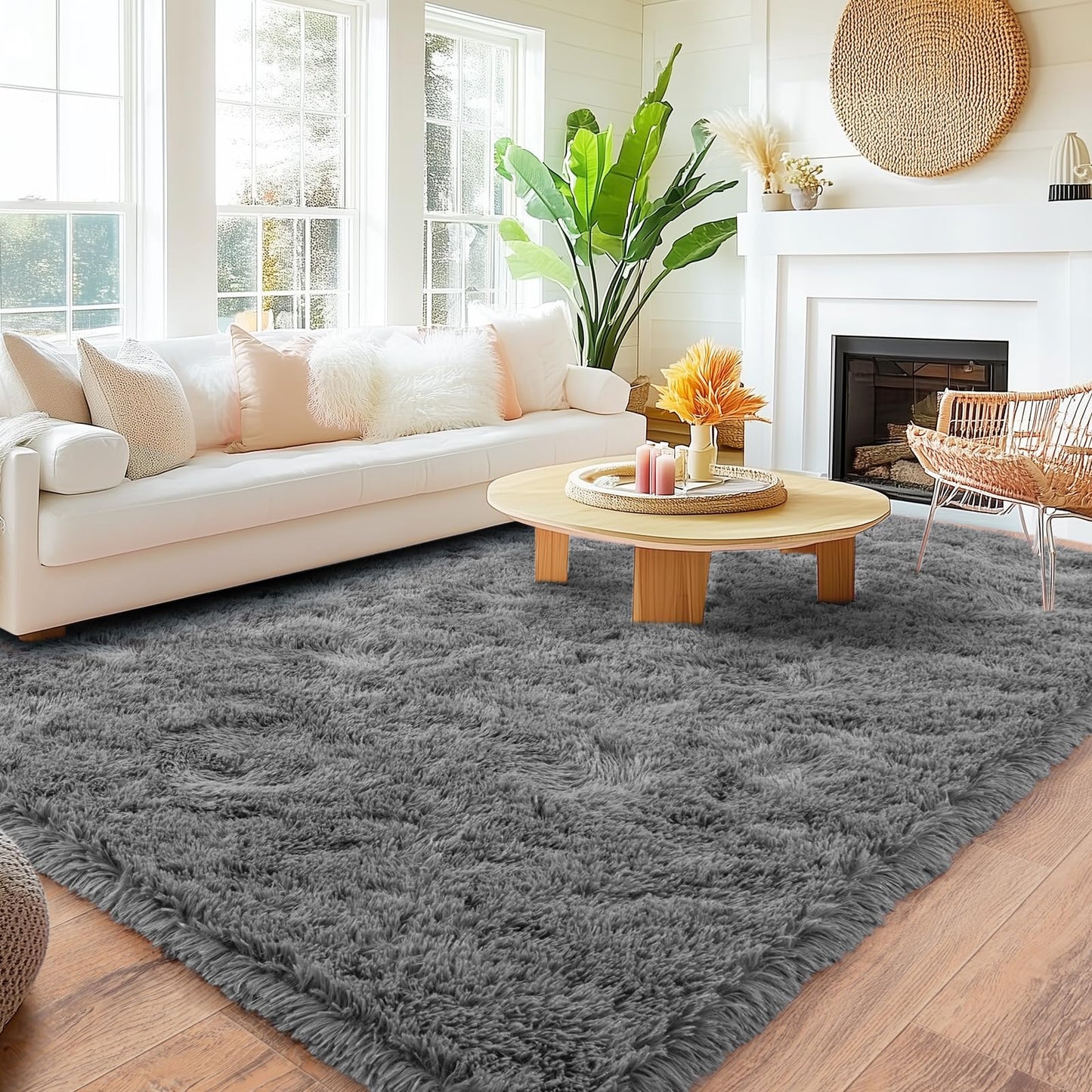 Quntue 8x10 Area Rugs for Living Room, Large Ultra Fluffy Fuzzy Shag Grey Rug for Bedroom, Modern Plush Soft High Pile Upgrade Non-Slip Gray Carpet for Kids Girls and Boys, Dorms, Home Decor Aesthetic