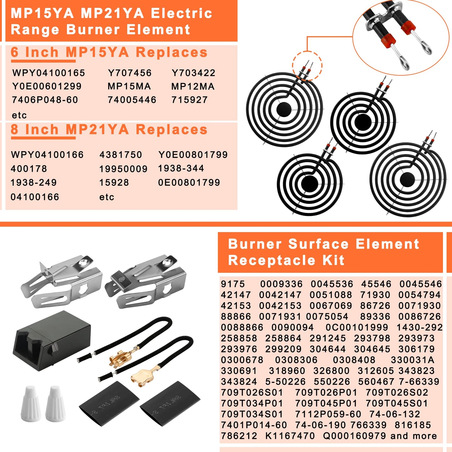 MP22YA Electric Range Burner Element Unit Set with 330031 Range Burner Receptacle Kit Fit for Ken-more Whirl-pool Frigi-daire May-tag Ranges/Stoves by Fetechmate
